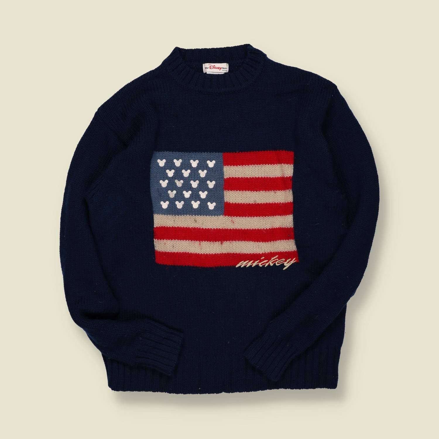 1990s | Disney Store Mickey USA Flag Knit | Navy – Wool Blend -