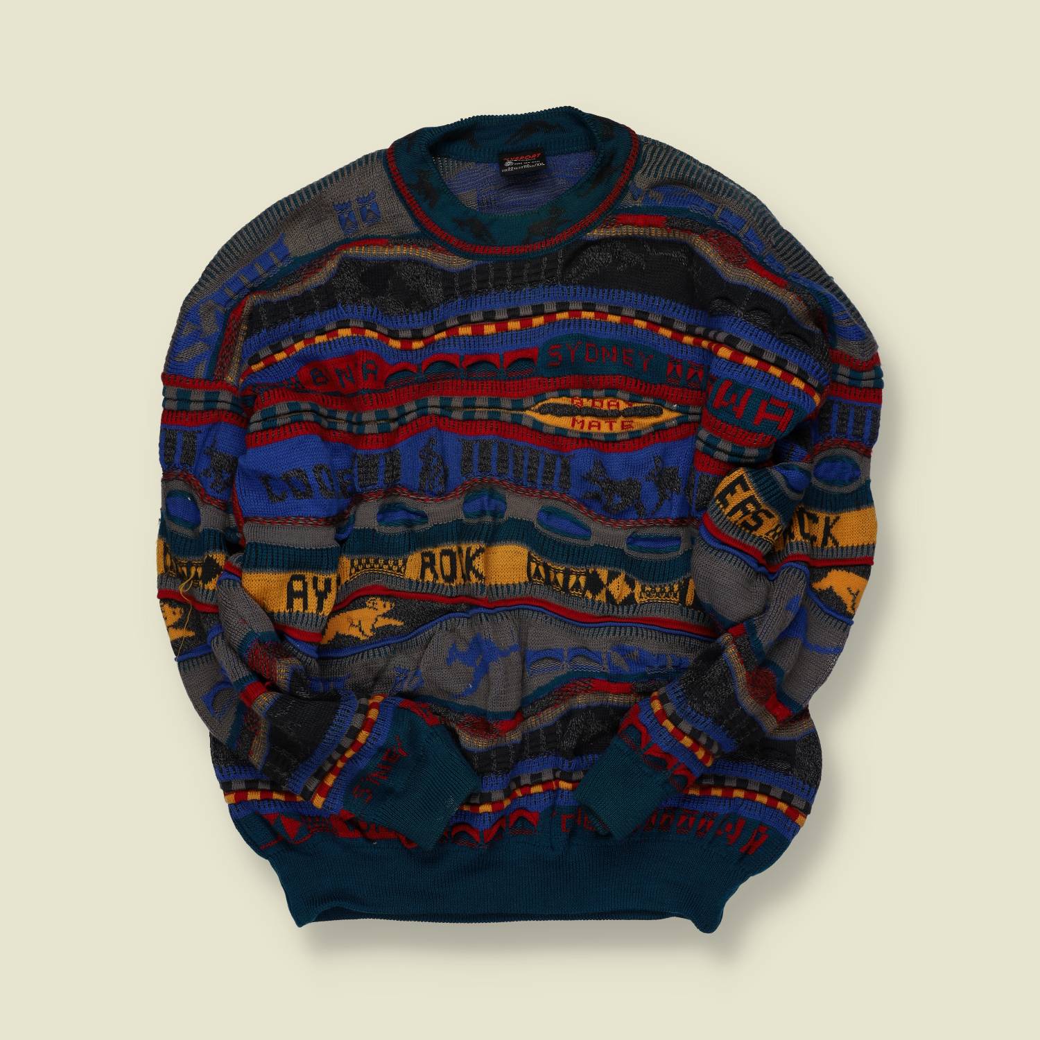 1990s | Hysport Coogi-Style 3D Knit Jumper | Multicolour – Made in Australia - XL/XXL