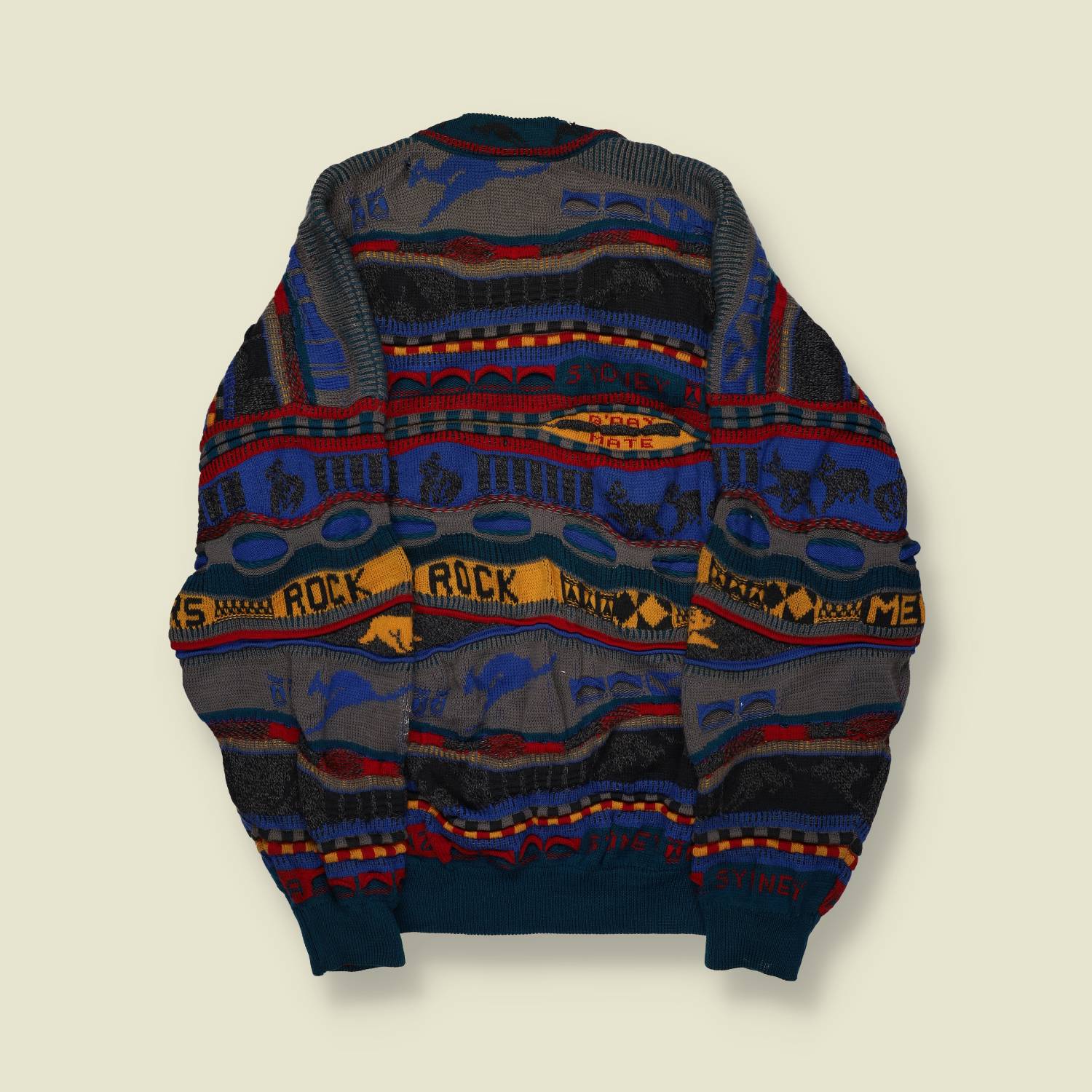 1990s | Hysport Coogi-Style 3D Knit Jumper | Multicolour – Made in Australia - XL/XXL