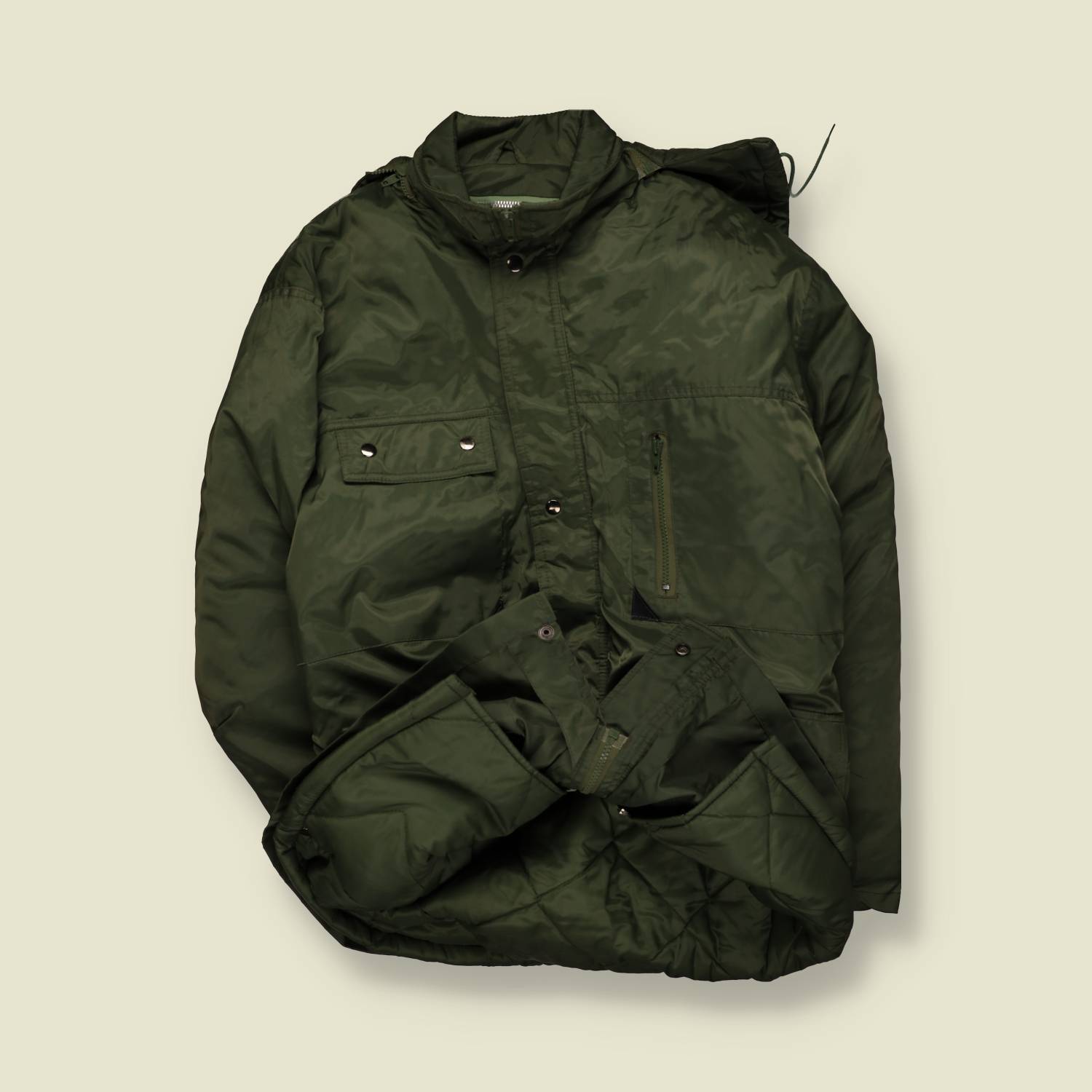 1990s | Panoply | Military Style Quilted Jacket | Olive – XL
