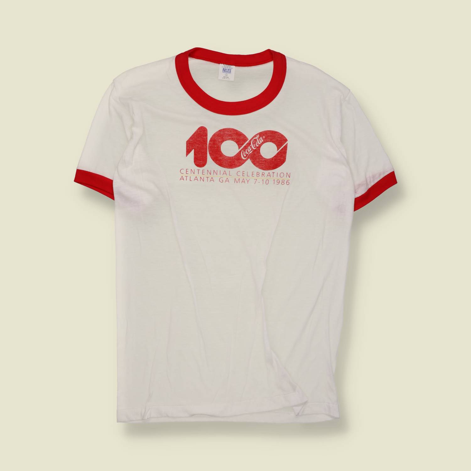 1986 | Coca-Cola | Centennial Celebration Ringer T-Shirt | White / Red – M