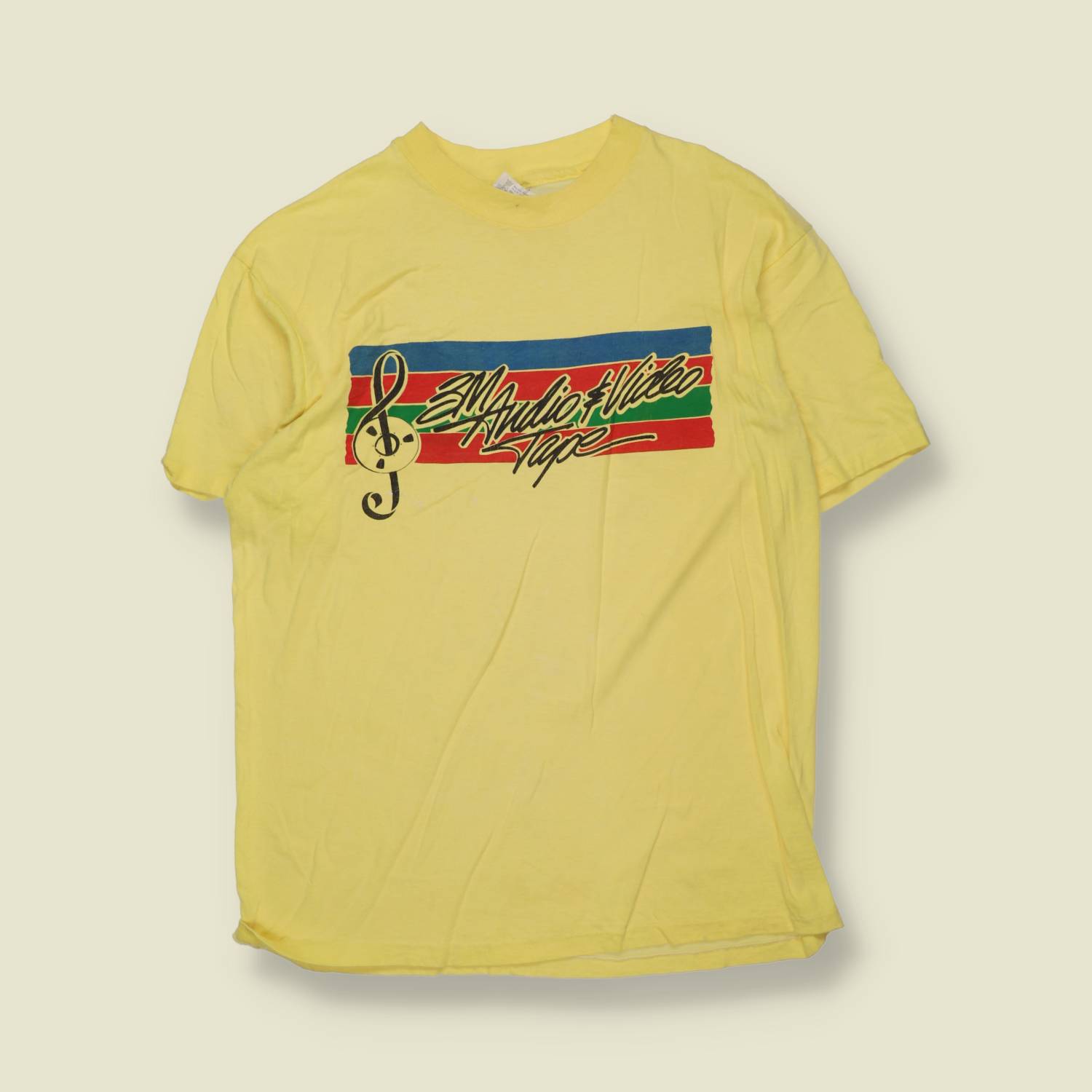 1980s | Hanes | 3M Audio & Video Tape T-Shirt | Yellow – M