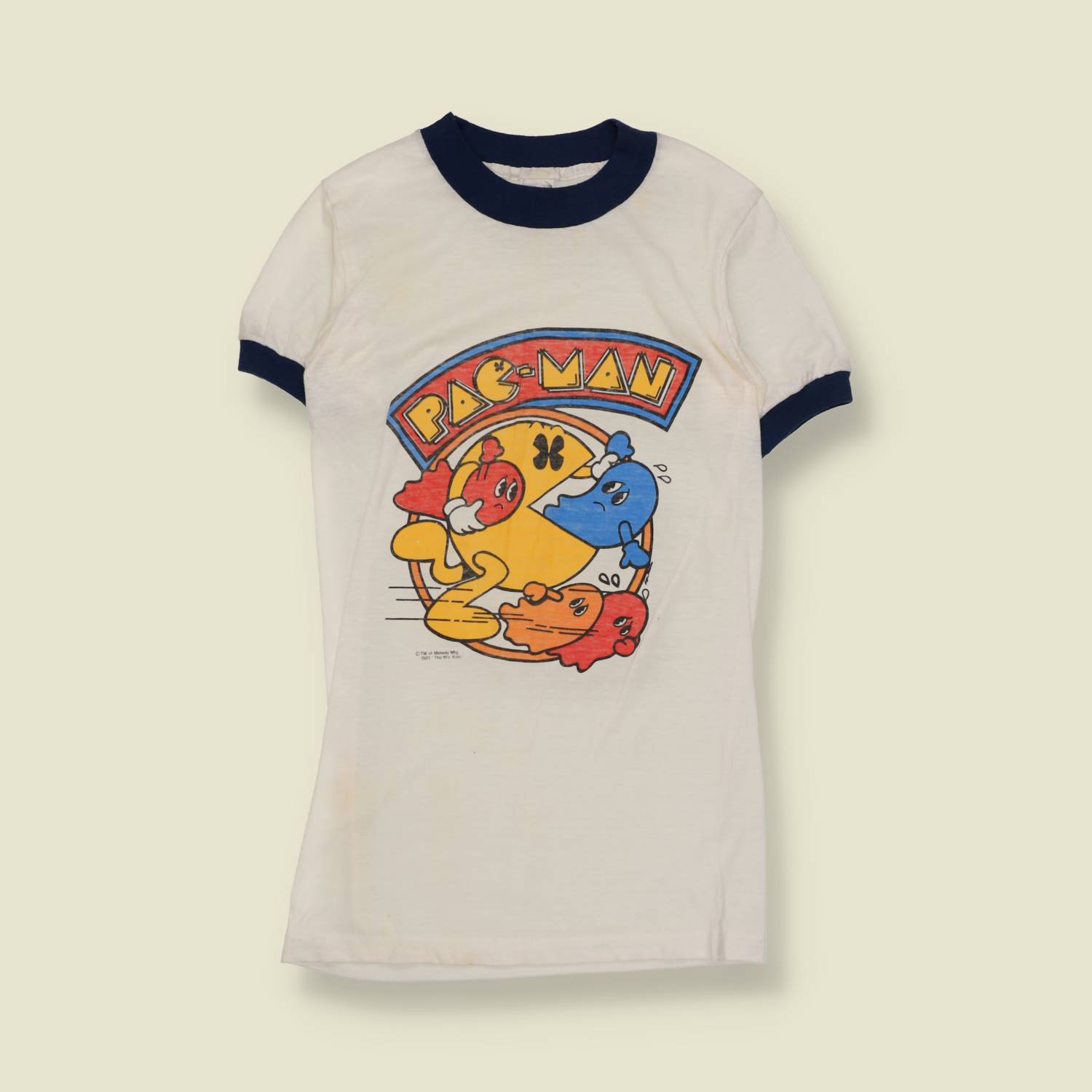 1981 | Pac-Man | Wiz Kids | Graphic Ringer T-Shirt | White / Navy – XXXXS