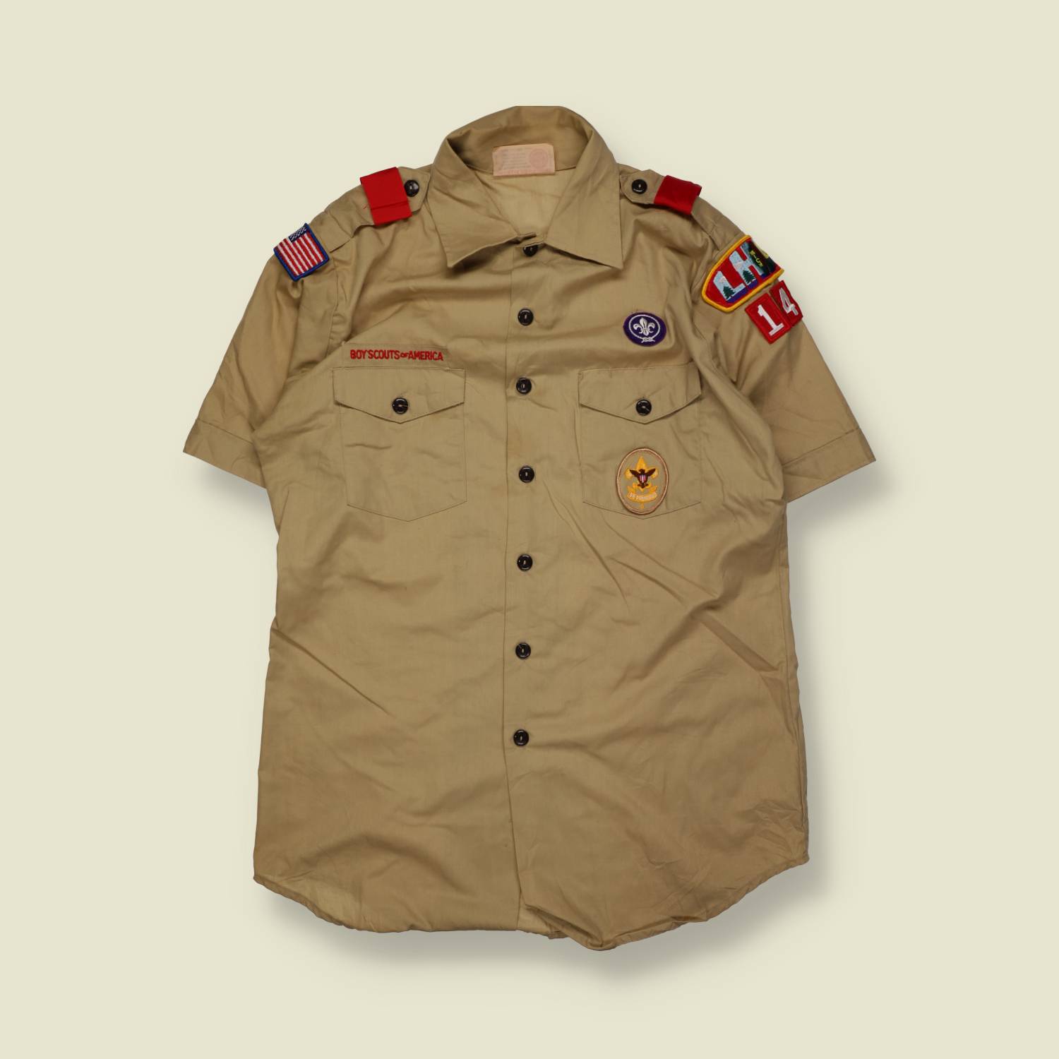 1990s | Boy Scouts Of America | Short Sleeve Uniform Shirt | Khaki – L