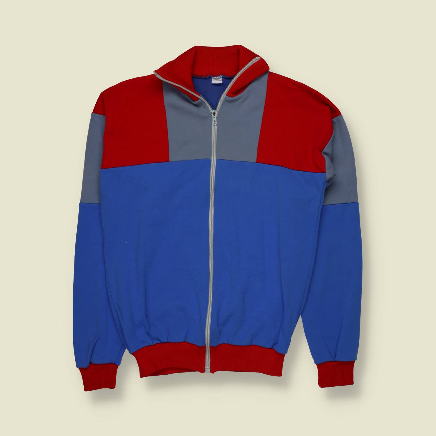1970s | European | Colour-Block Track Jacket | Red Blue Grey – XXS