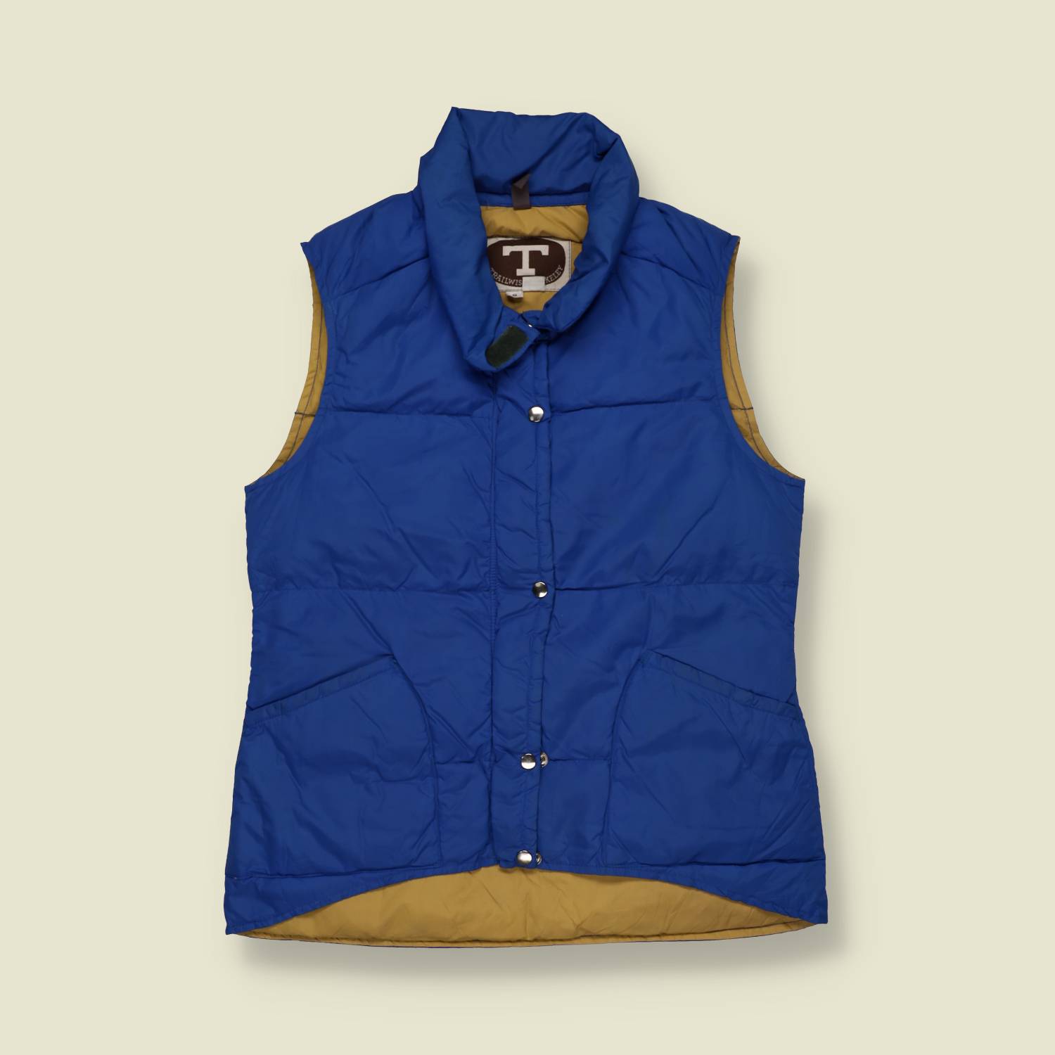 1970s | Trashie Berkley | Quilted Gilet | Blue / Tan – XXS