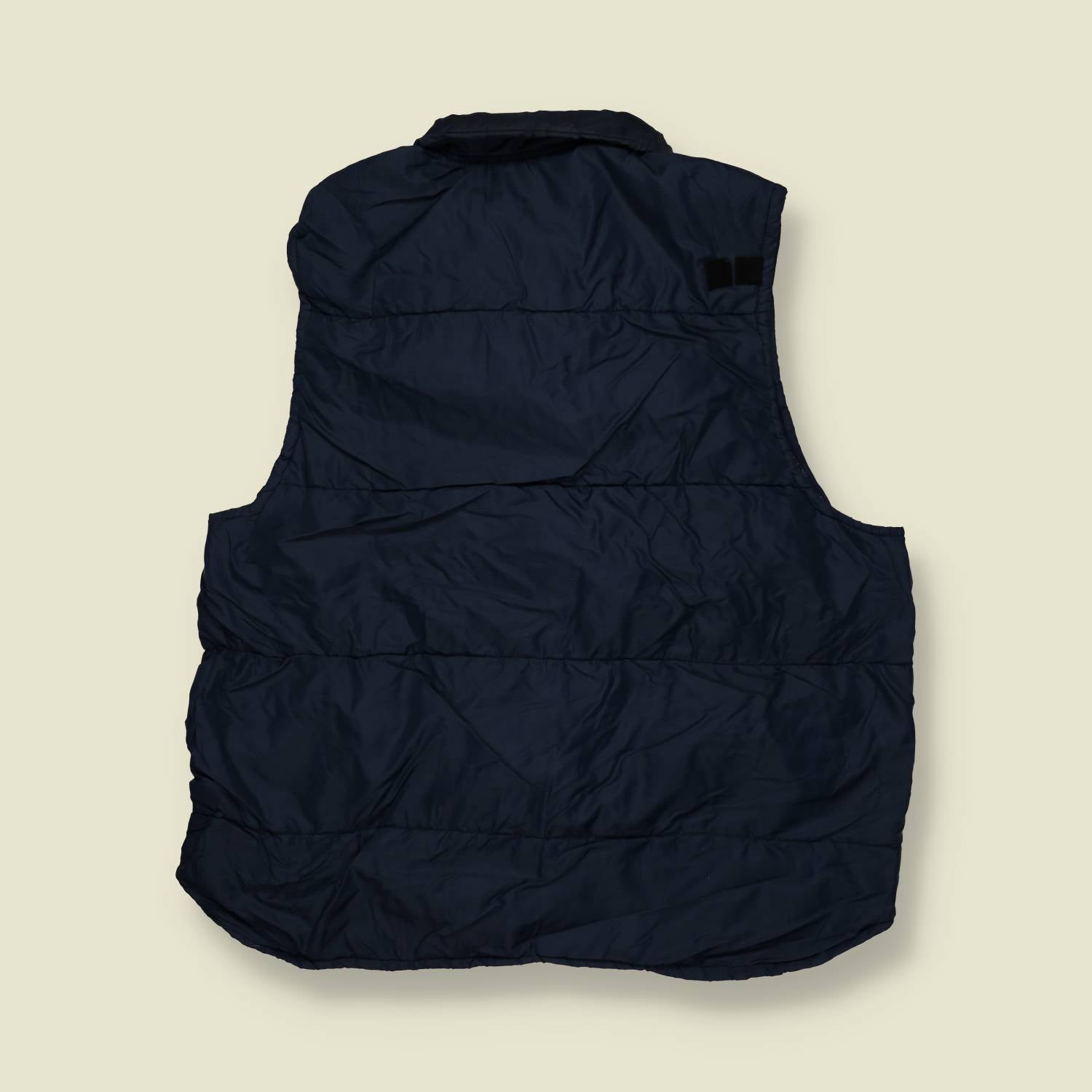 1970s | Plajac | Chevron Refinery Quilted Gilet | Navy – L