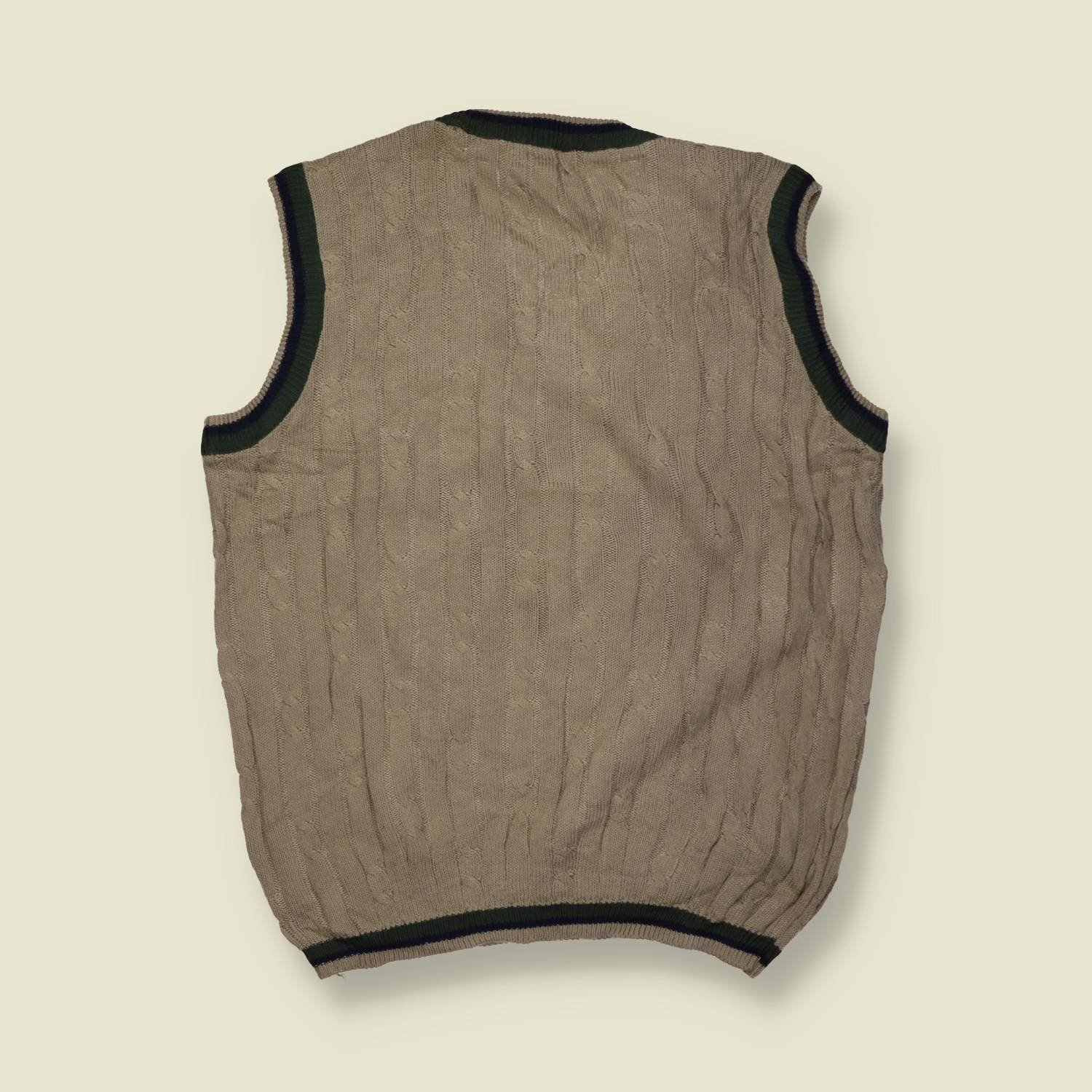 1980s | Tag Sport | Cricket Style Knit Tank Top | Taupe – M
