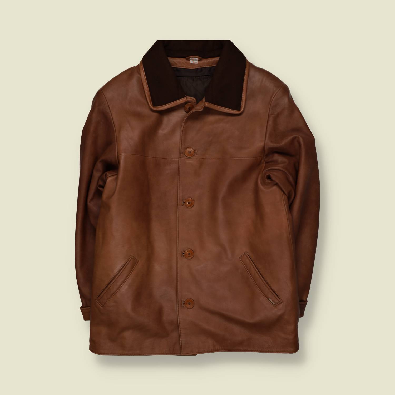 1980s | WCSIO | Leather Car Coat | Brown - L