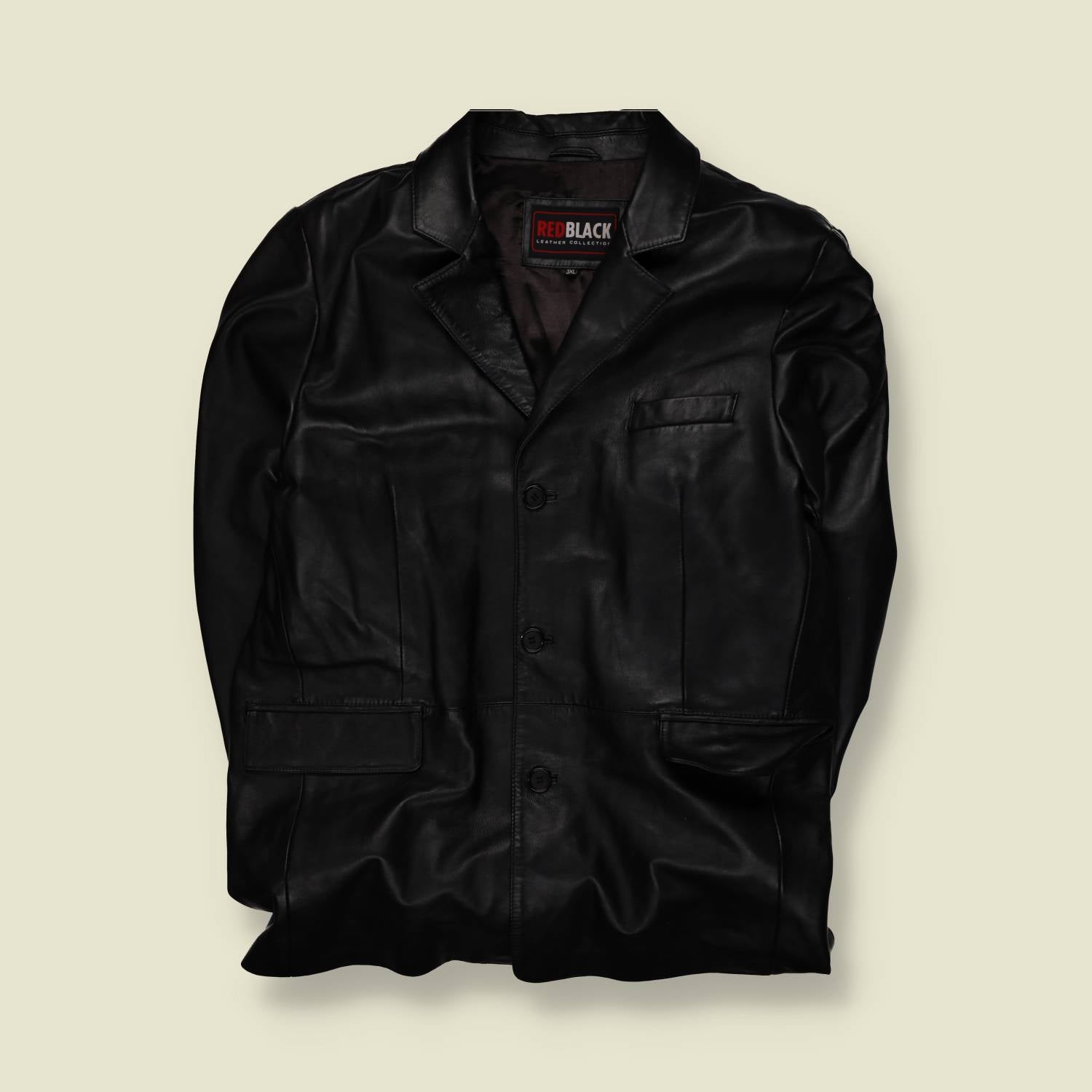 1990s–2000s | Red Black | Leather Car Coat – XXL