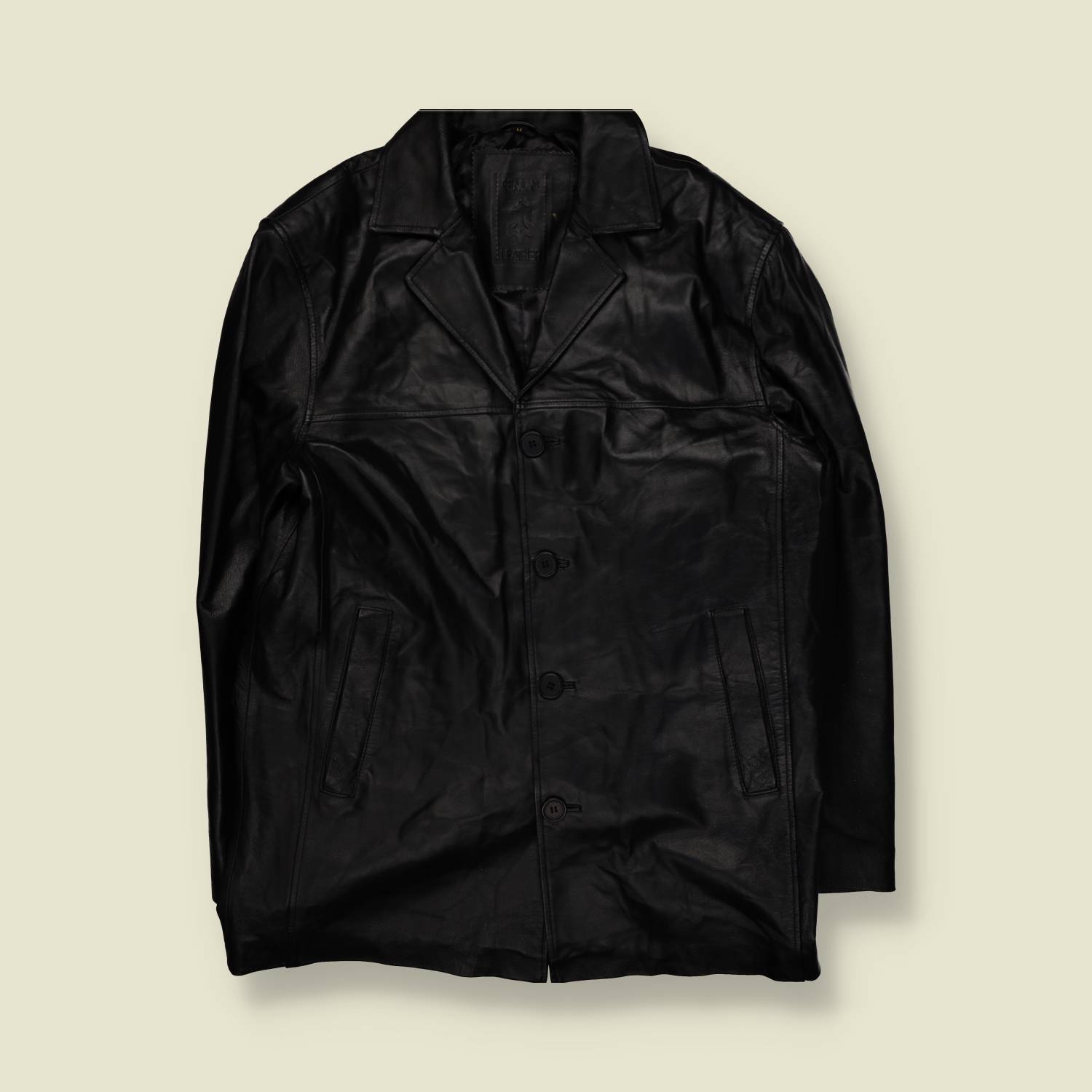 1990s | Leather Car Coat | Black – L