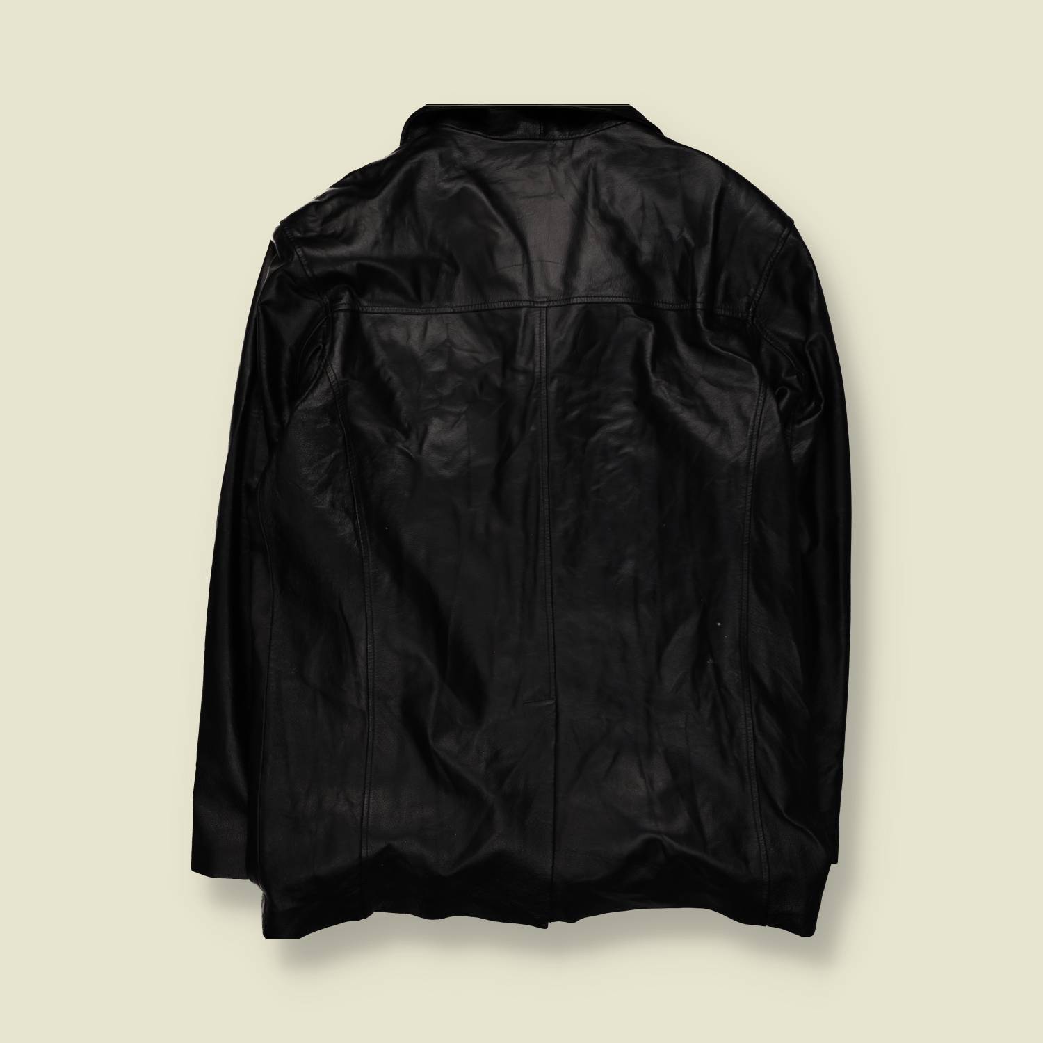 1990s | Leather Car Coat | Black – L