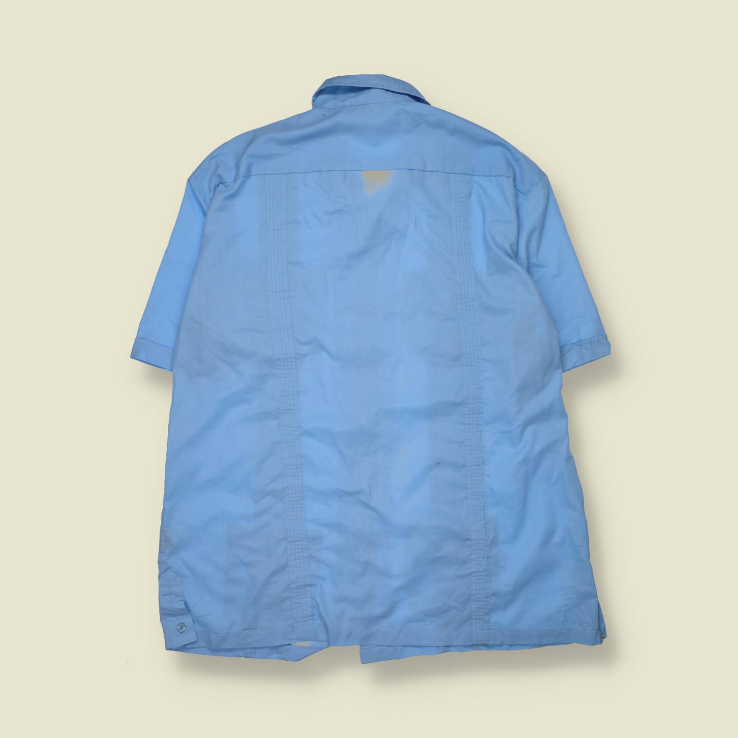 1980s | Maximos | Cuban Guayabera Shirt | Short Sleeve | Light Blue - XL