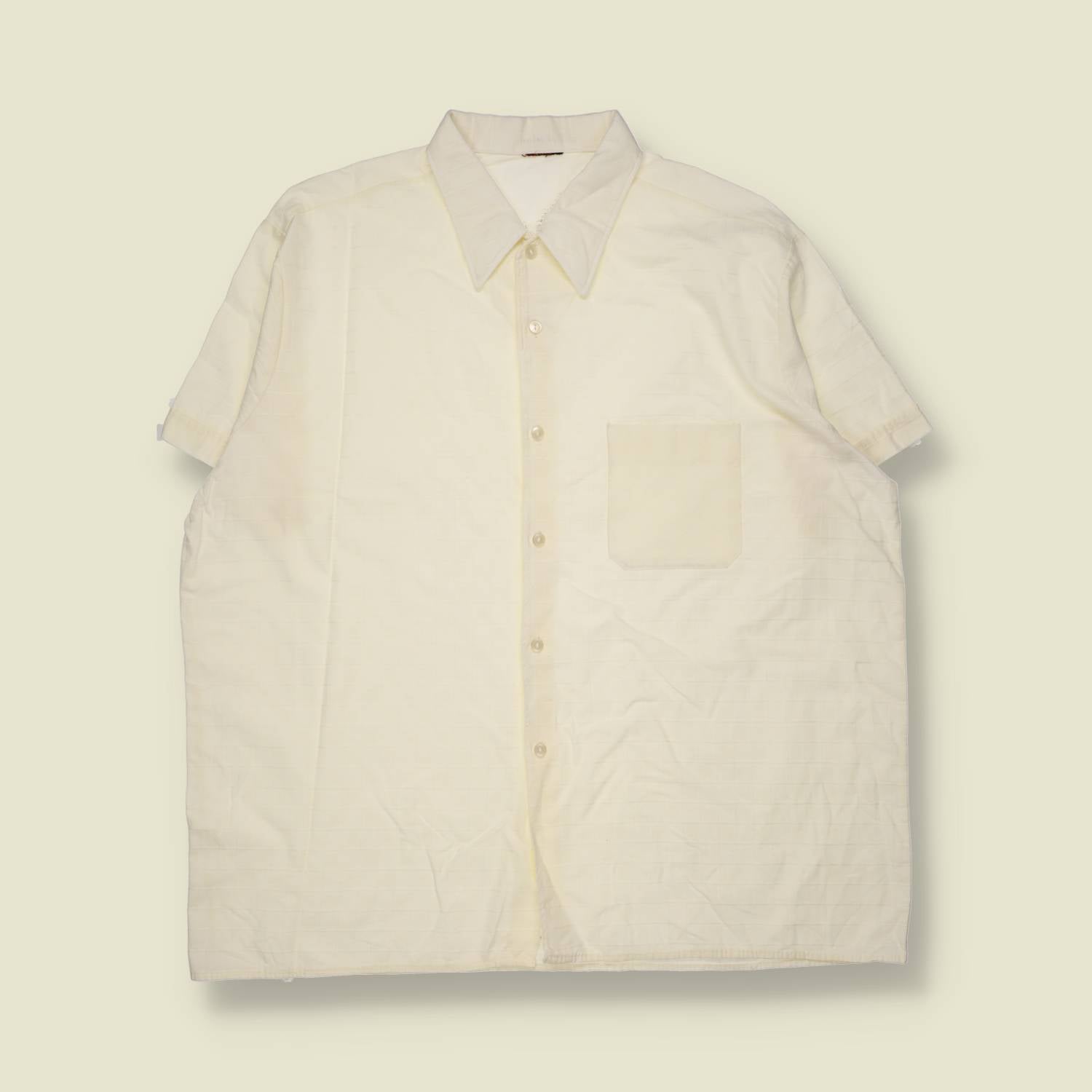 1970s | Textured Short Sleeve Shirt | Cream - XXXXL