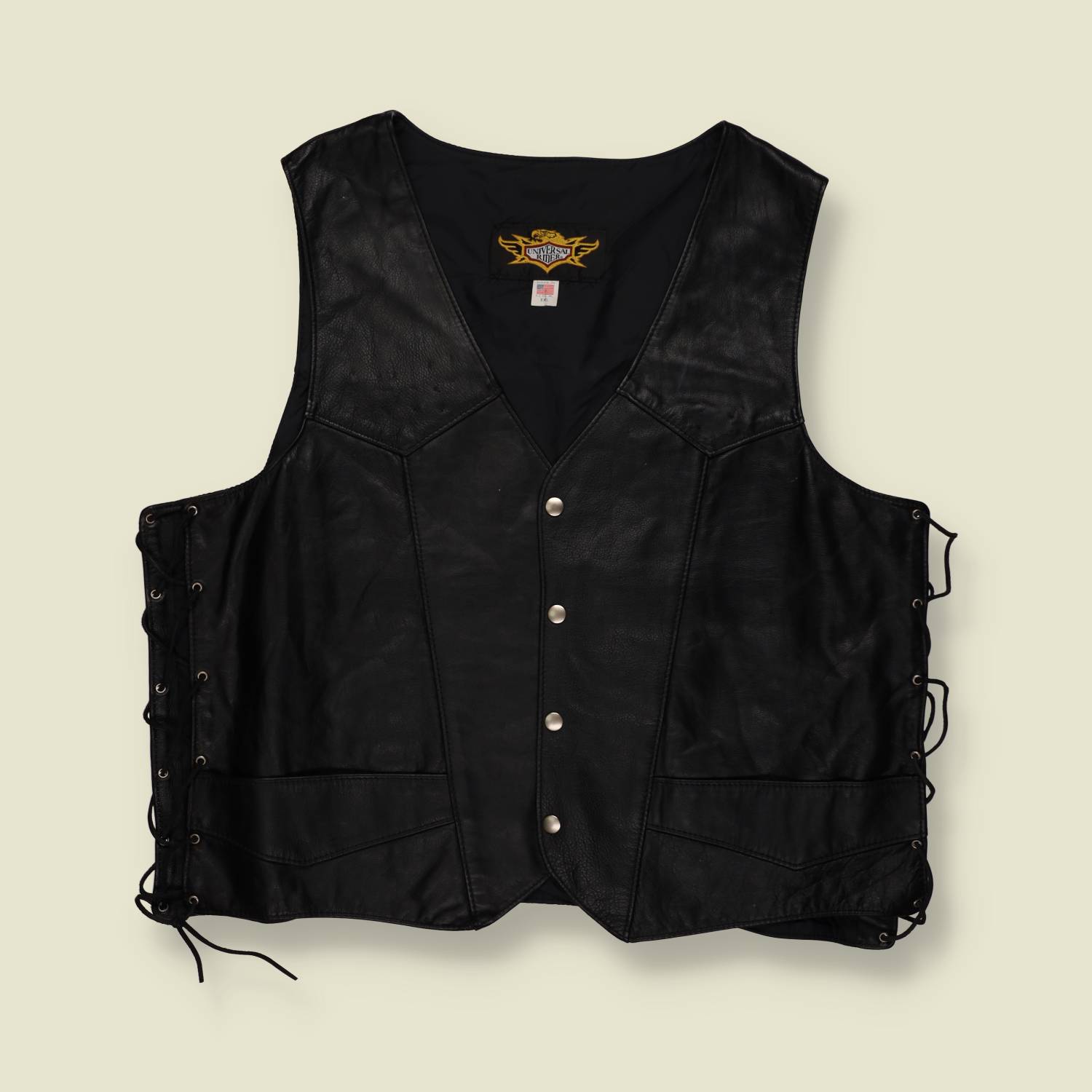 1990s | Universal Rider | Leather Biker Gilet | Black | Made In USA - XXL