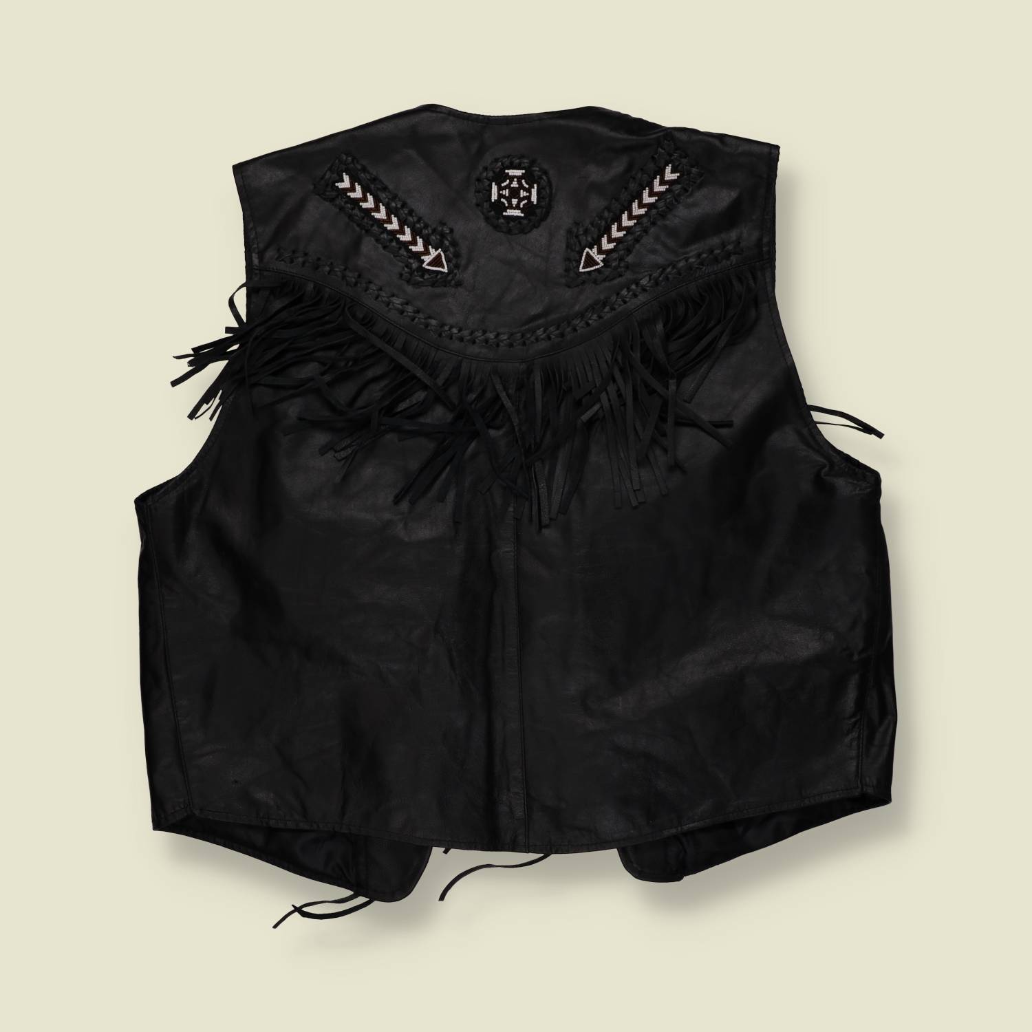 1990s | Kerozen | Leather Western Fringe Gilet | Black - XL
