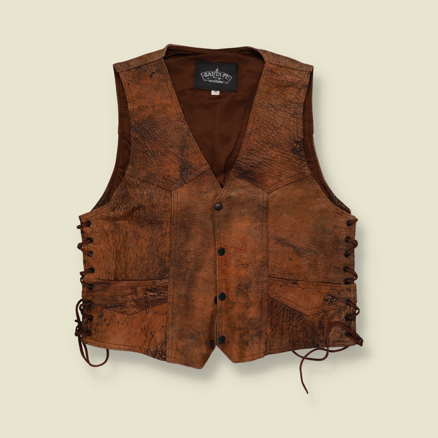 1990s | Santa Fe | Leather Western Gilet | Tan - S