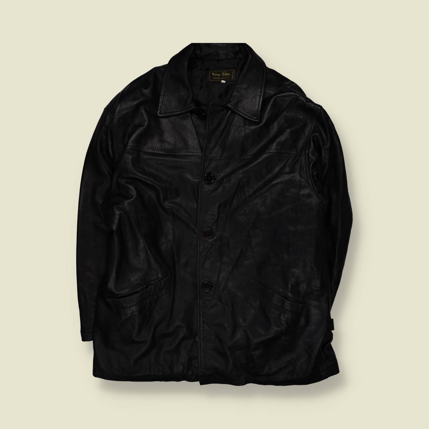 1980s | Vera Pelle | Leather Car Coat | Made In Italy - XL