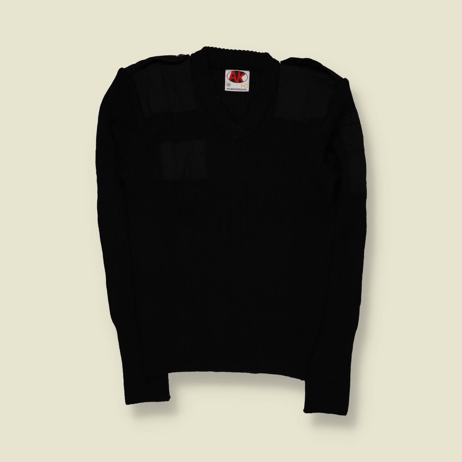1990s | AK | Military Ribbed Knit Sweater | Black – XS