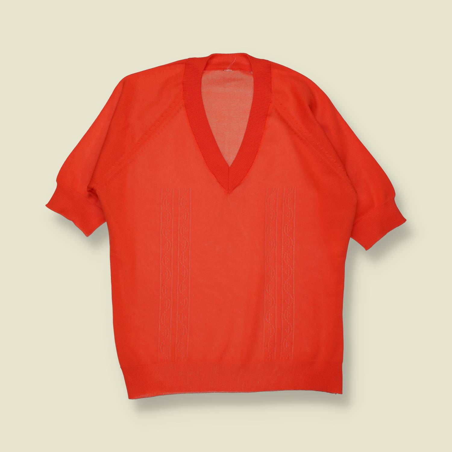 1970s | Short Sleeve V-Neck Knit Top | Bright Orange - 10