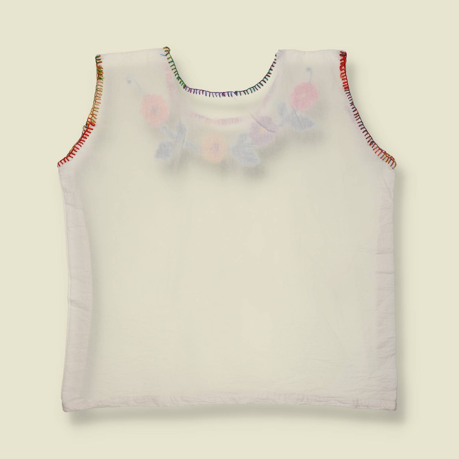 1970s | Hand Made Embroidered Folk Top | White Multi - One size