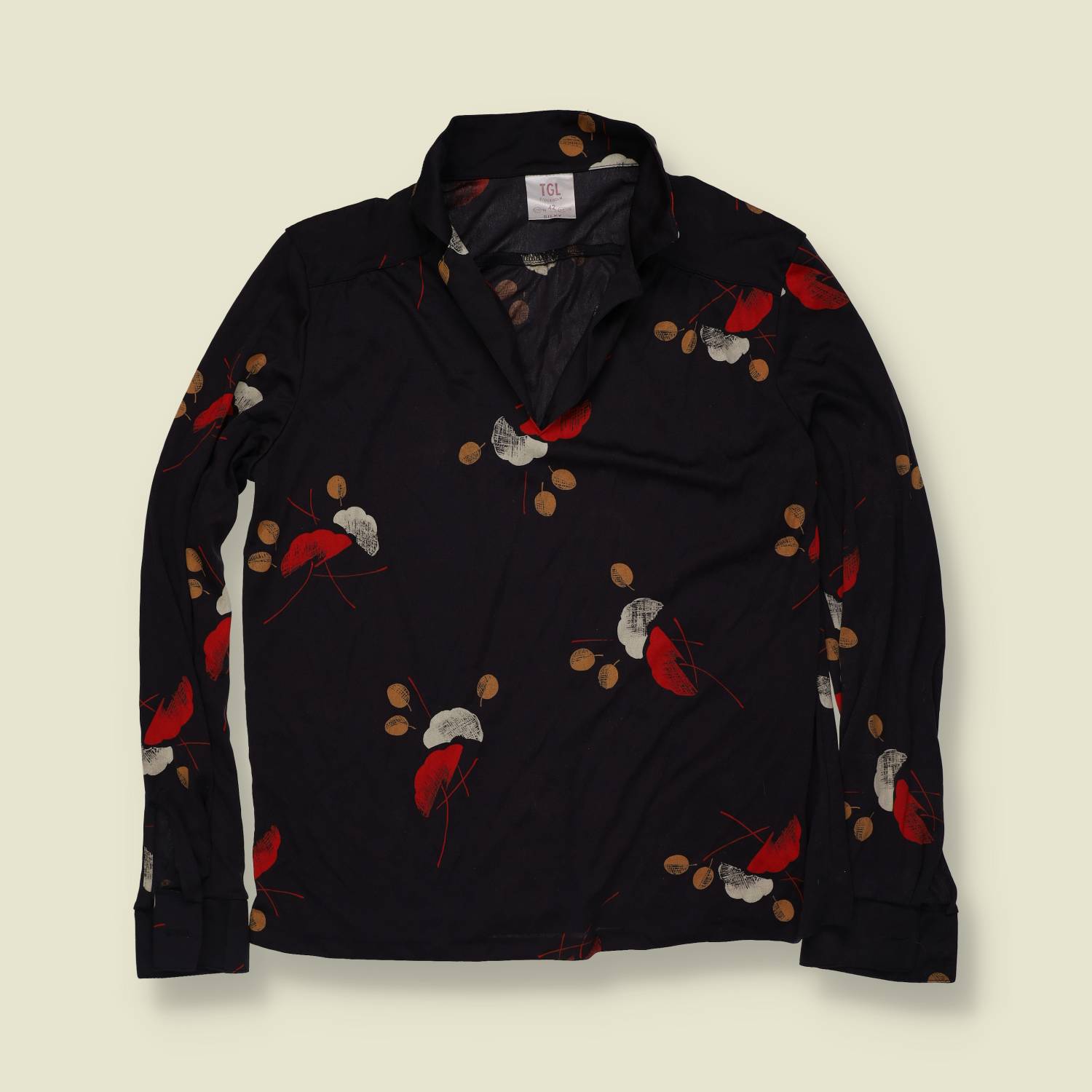 1970s | TGL | Printed Polyester Blouse | Black Multi - 12