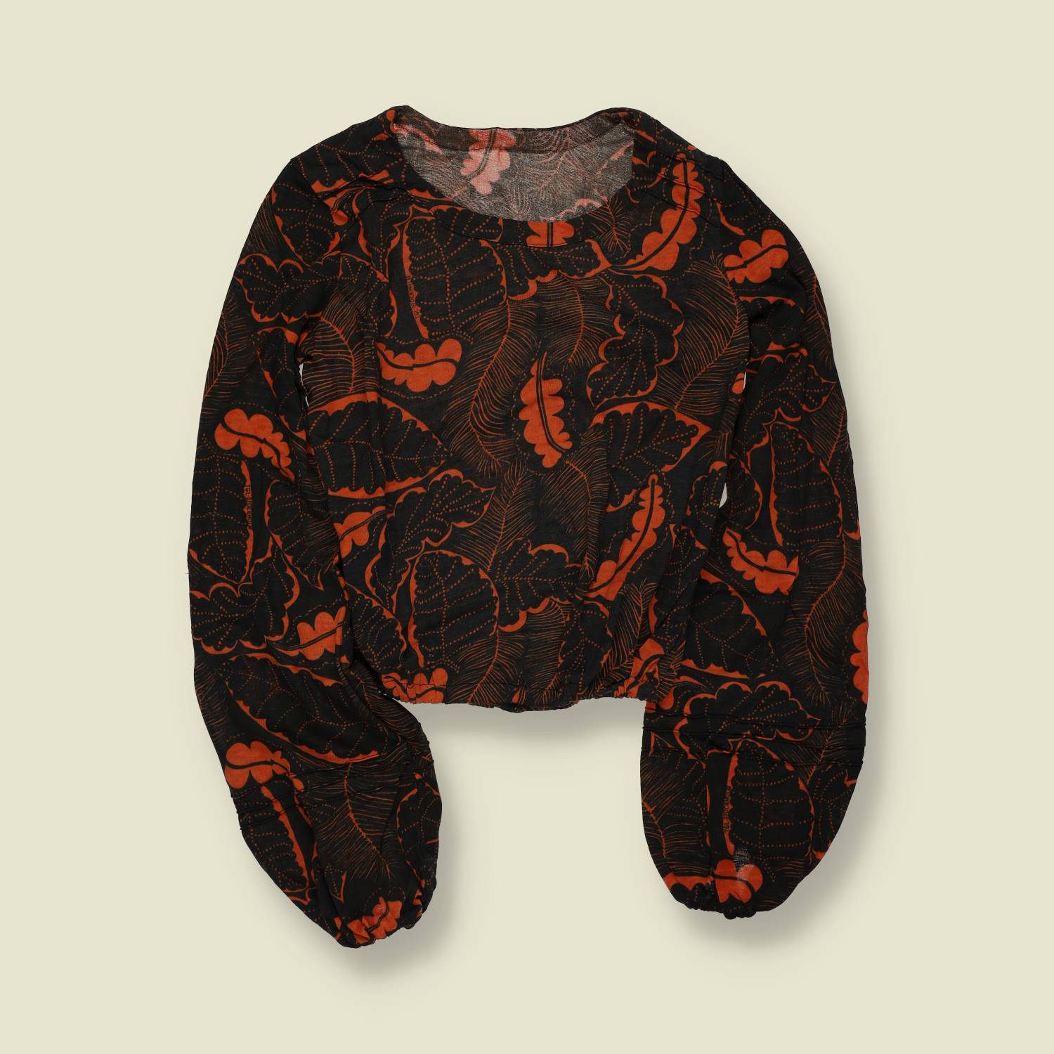 1970s | Deadstock Printed Blouse Top | Black And Rust - 8