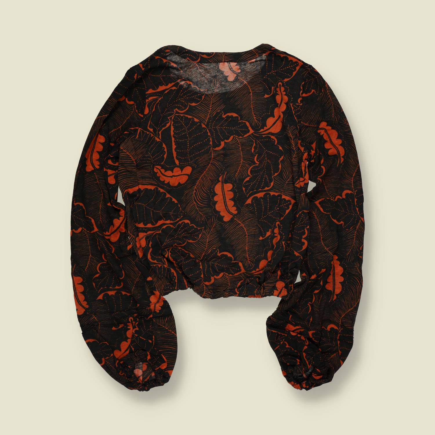 1970s | Deadstock Printed Blouse Top | Black And Rust - 8