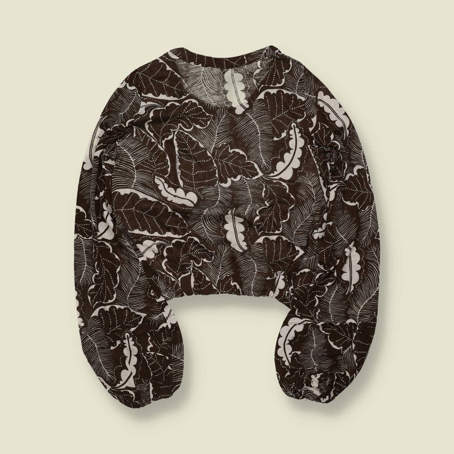 1970s | Deadstock Printed Blouse Top | Brown And White - 8