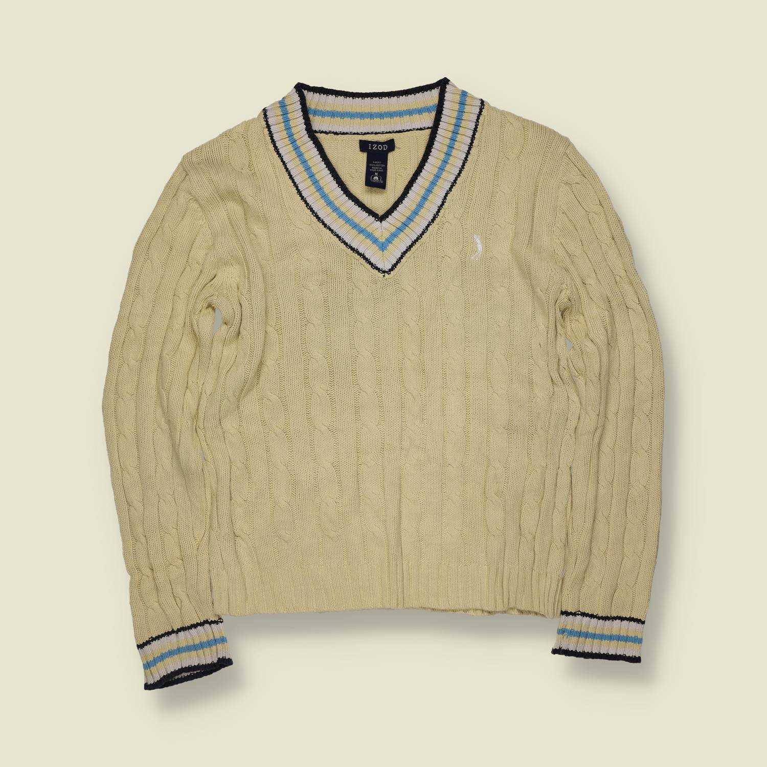 1990s | Izod | Cricket Jumper | Cream - M