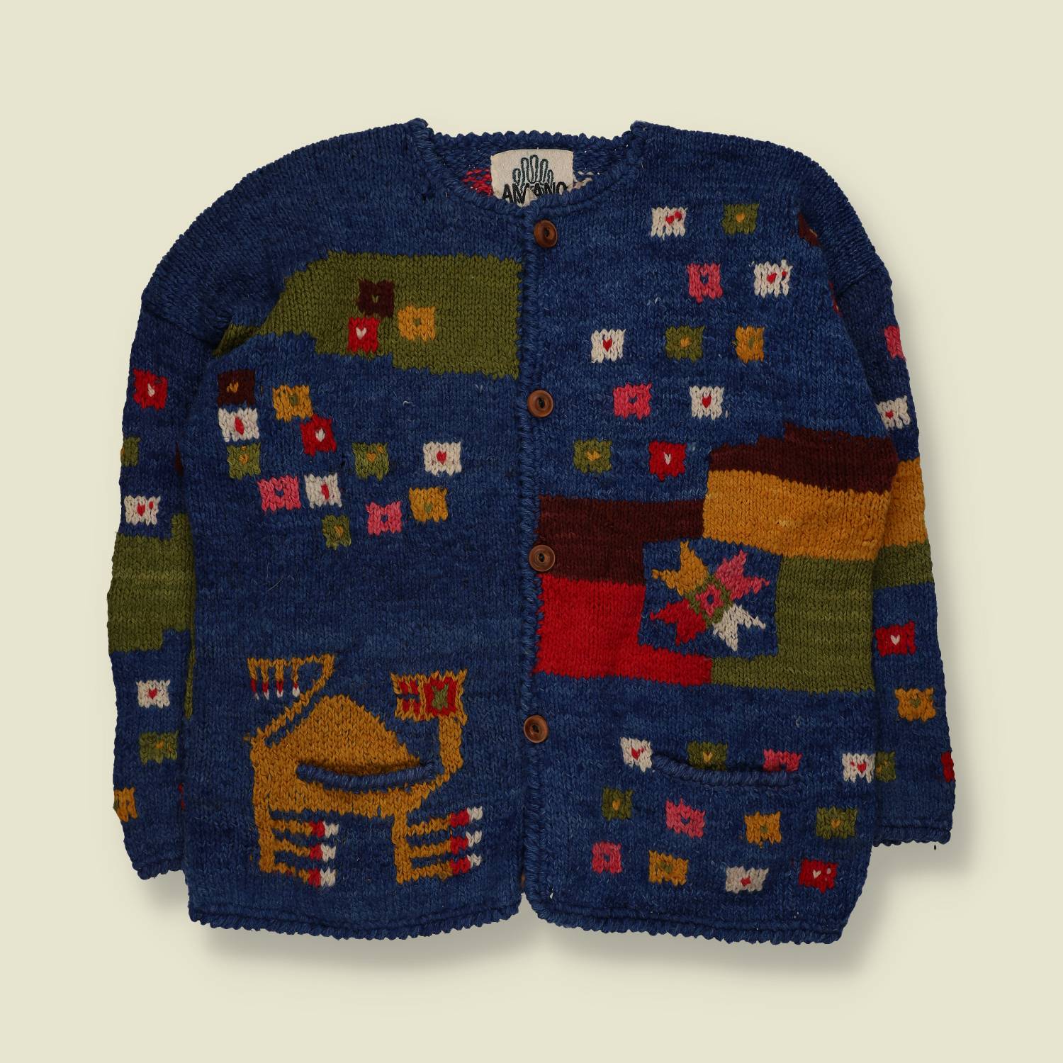 1980s | Amano | Made In Bolivia Knit Cardigan | Blue Multi - One size