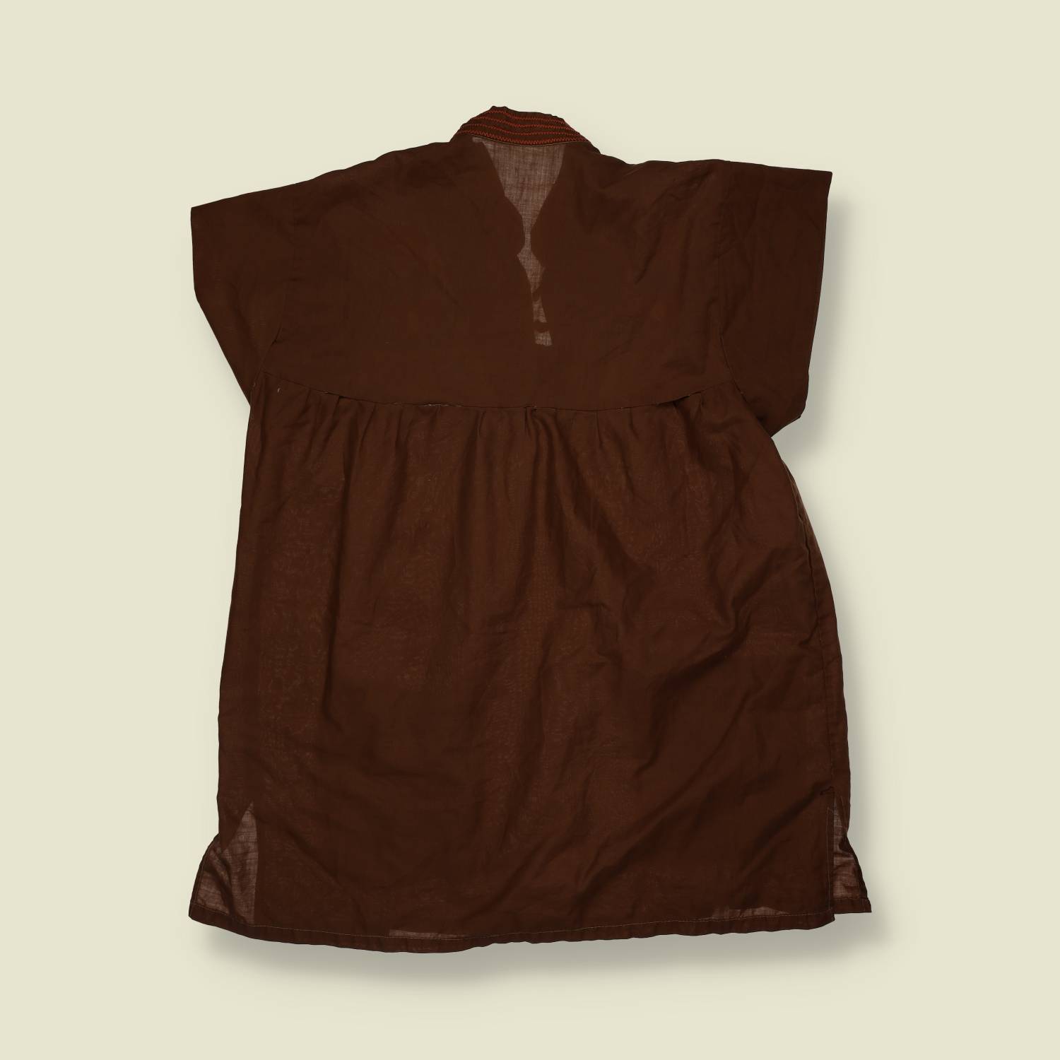 1970s | Hand Embroidered Folk Smock Top | Chocolate Brown - 14
