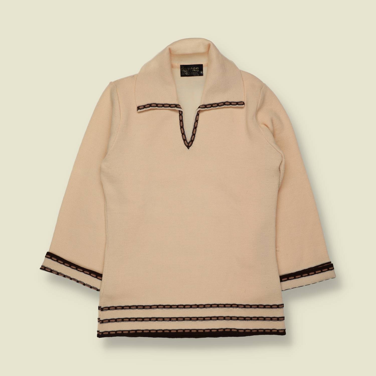 1970s | Damas | Acrylic Knit Top | Cream - 6