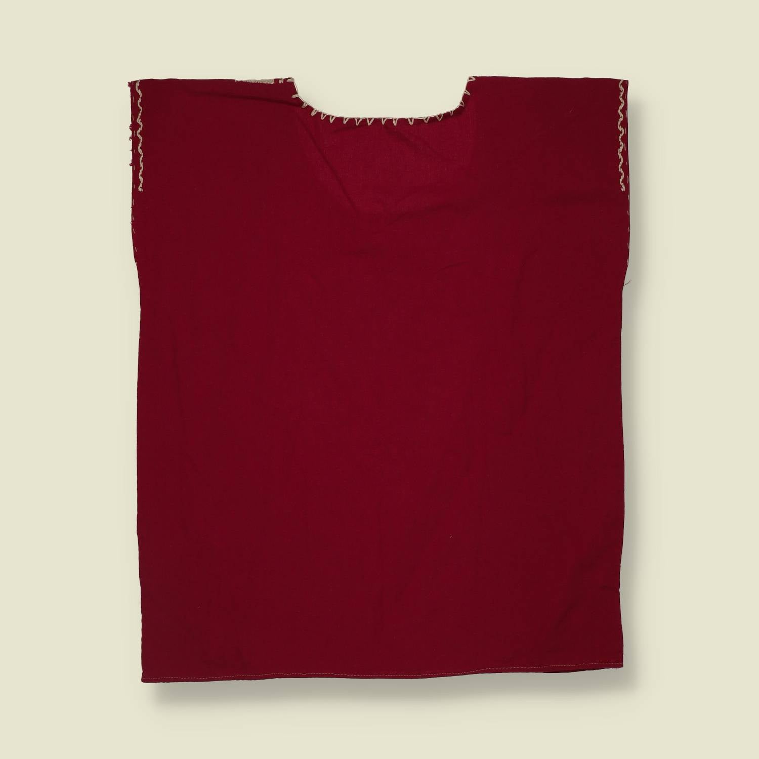 1970s | Hand Made Embroidered Folk Top | Deep Red Multi - One size