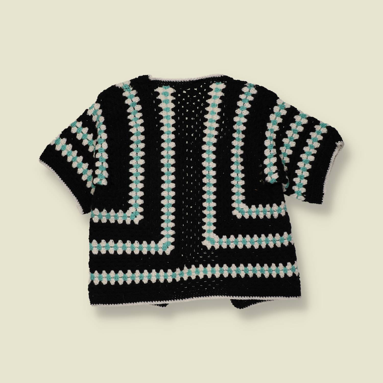 1970s | Handknit Crochet Cardigan | Black - 8