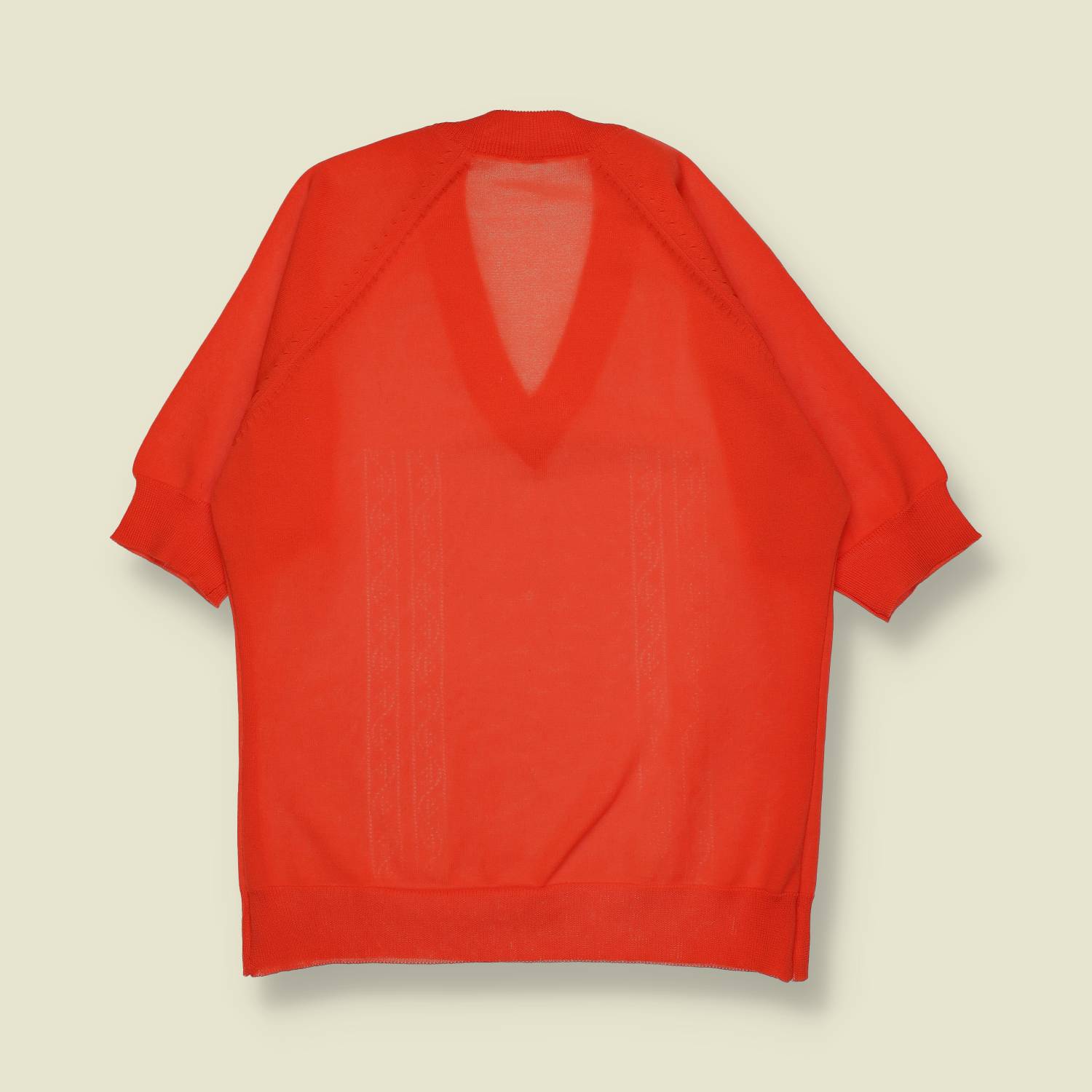 1970s | Short Sleeve V-Neck Knit Top | Bright Orange - 10