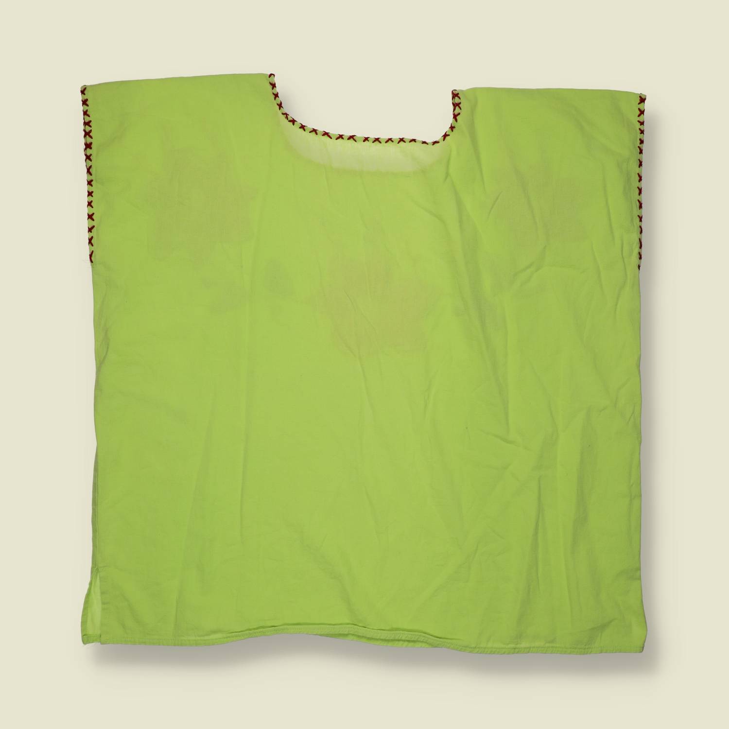 1970s | Hand Made Embroidered Folk Top | Lime Green Multi - One size