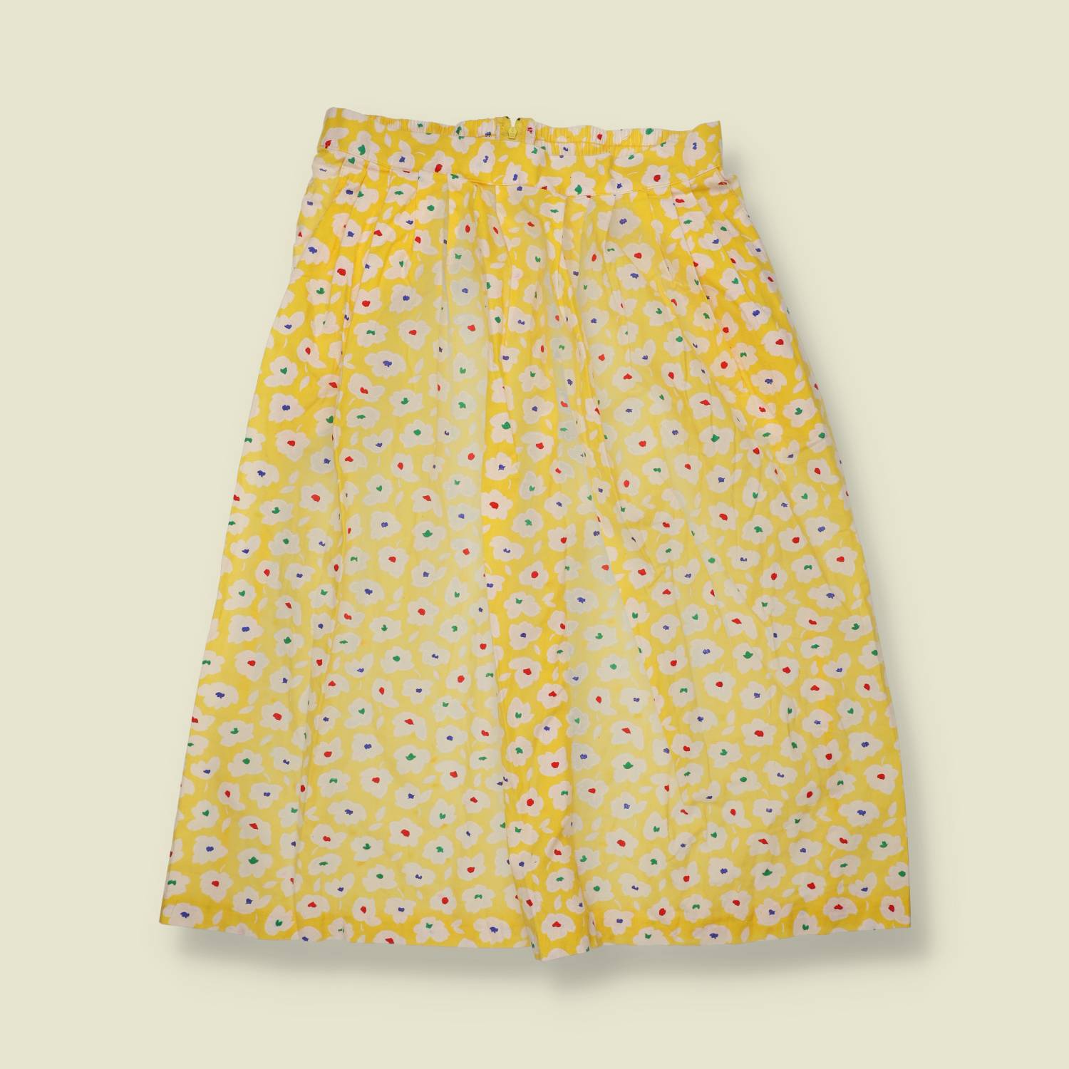1970s | Cotton Blend Skirt | Yellow Floral - w28