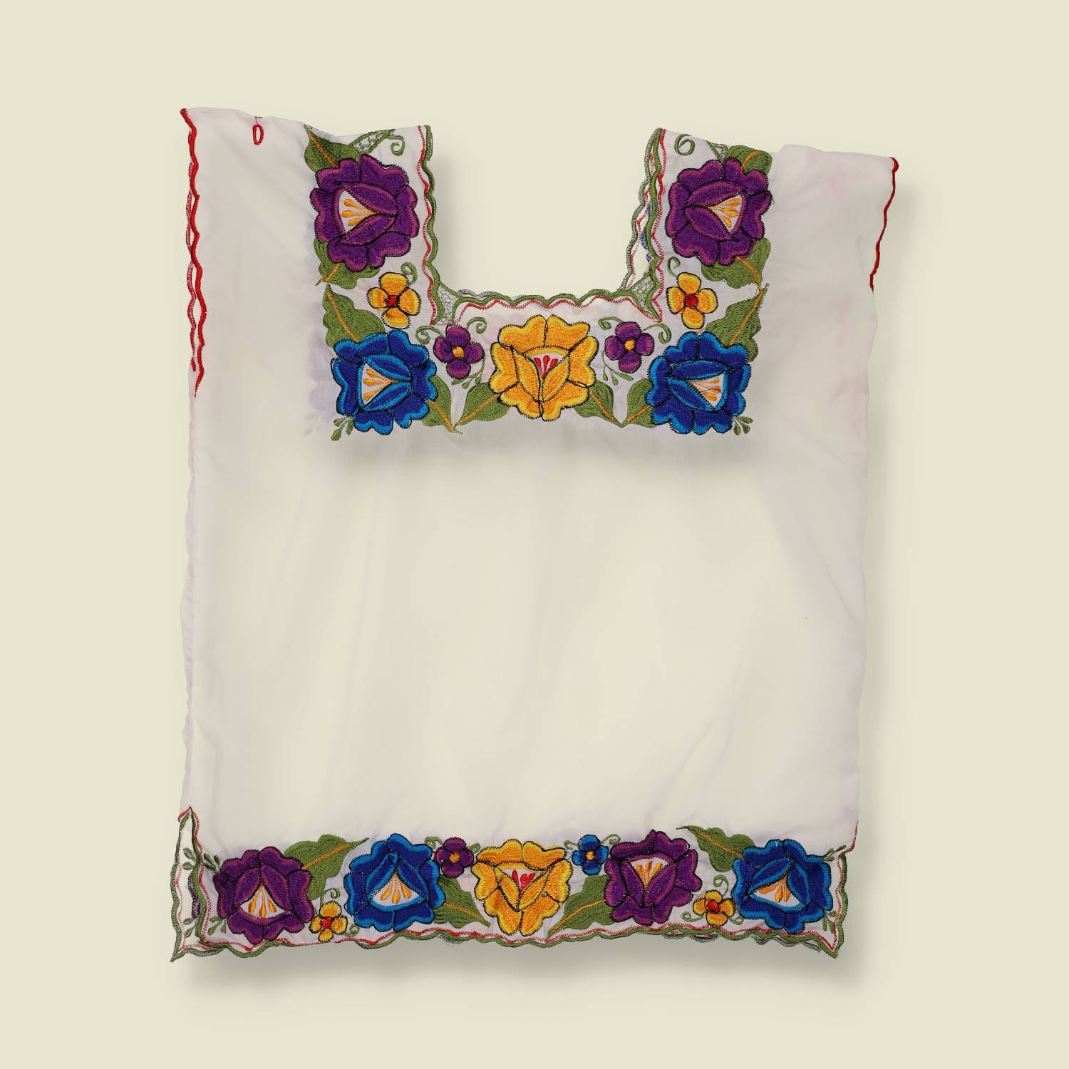 1970s | Hand Made Embroidered Folk Top | White Multi - 14