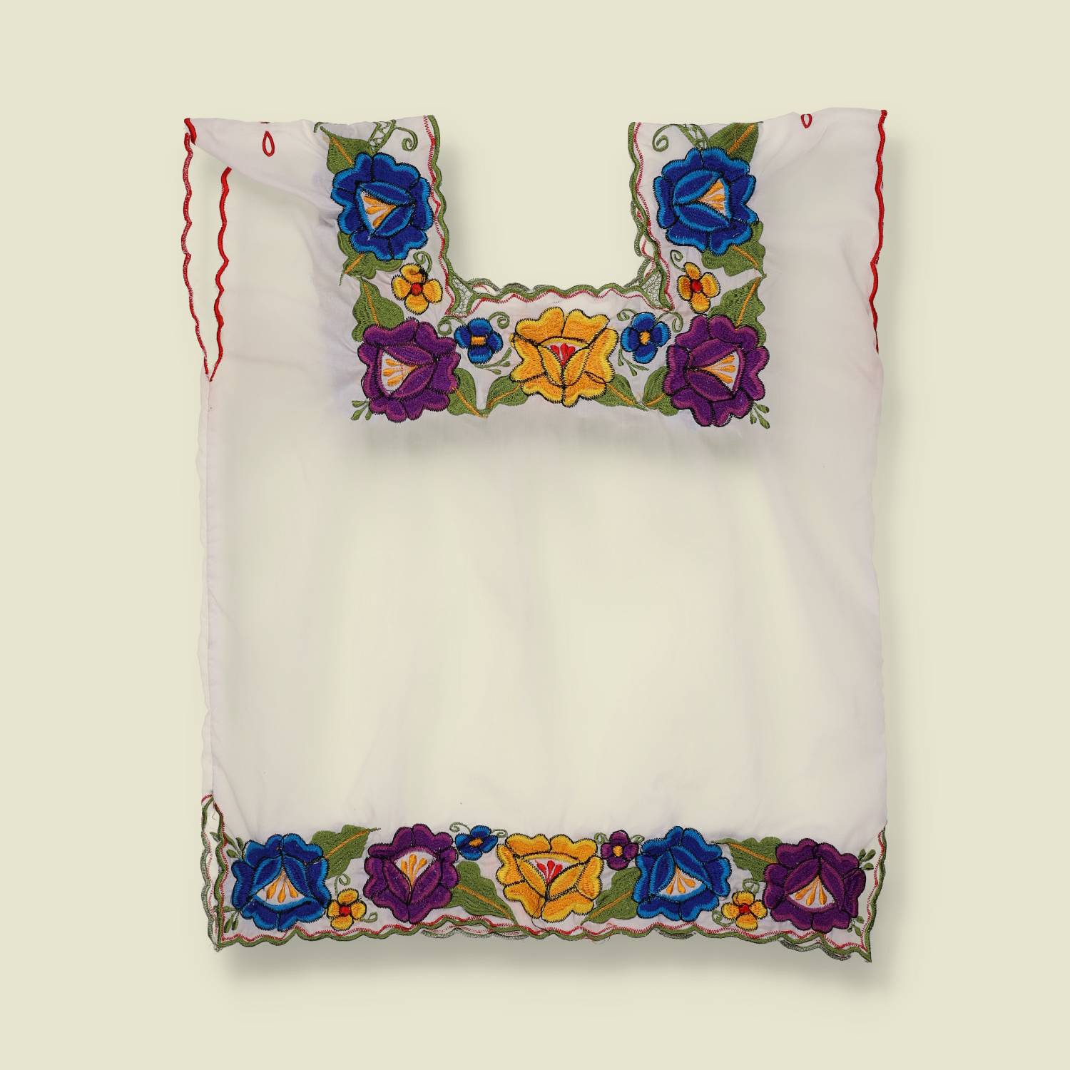 1970s | Hand Made Embroidered Folk Top | White Multi - 14