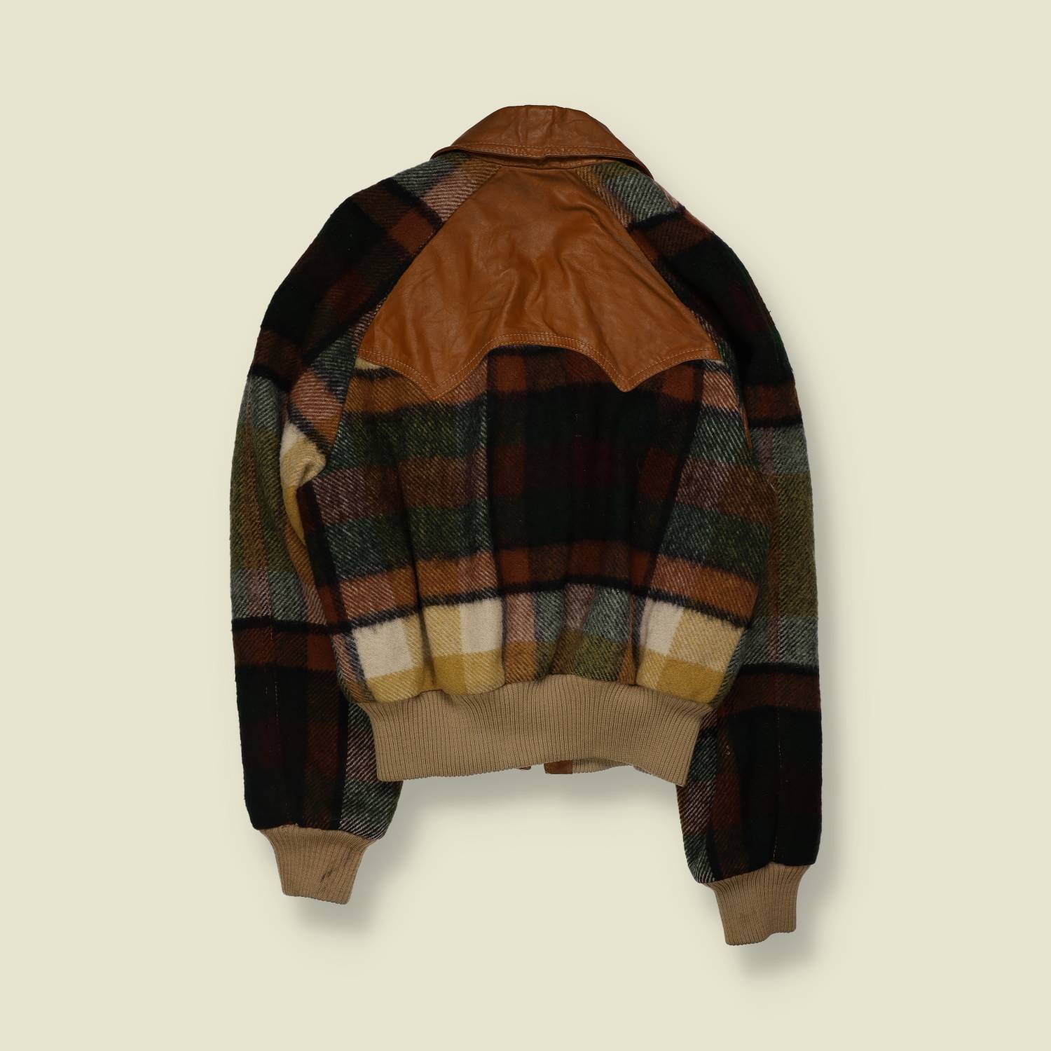 1970s | Plaid Bomber Jacket | Tan Leather Trim - 14
