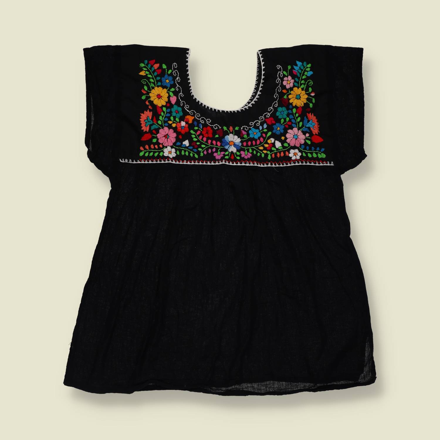 1970s | Hand Made Embroidered Folk Blouse | Black Multi - 10