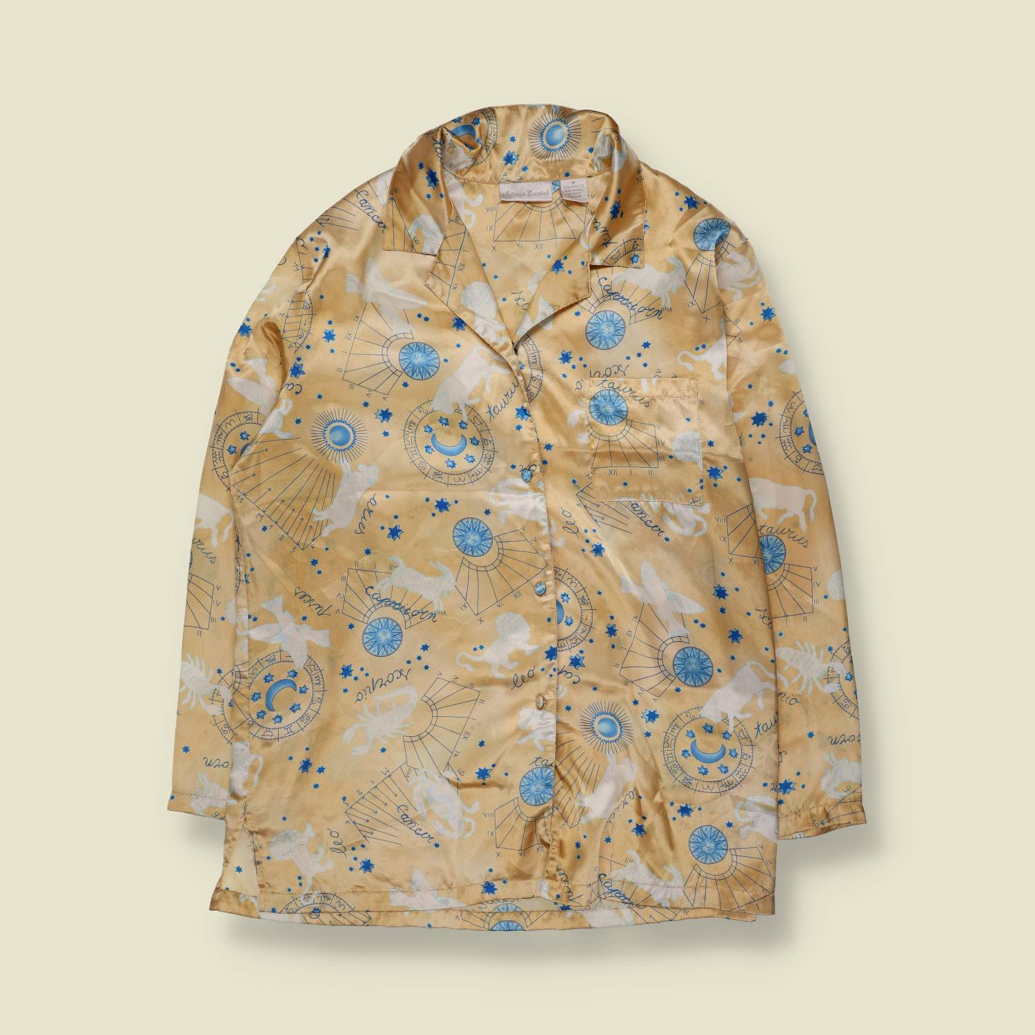 1990s | Polyester Night Top | Zodiac Print - One size