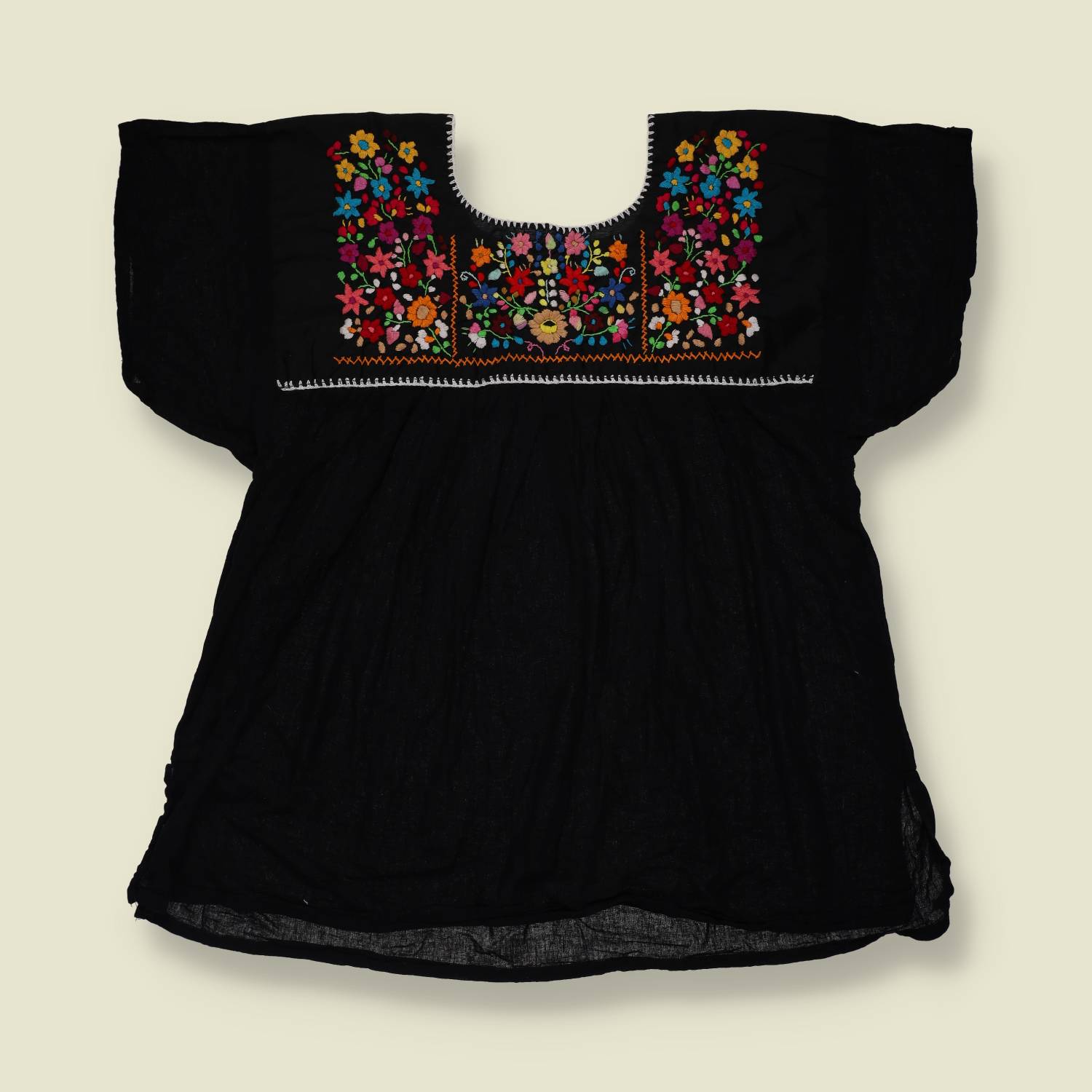 1970s | Hand Made Embroidered Folk Blouse | Black Multi - 12