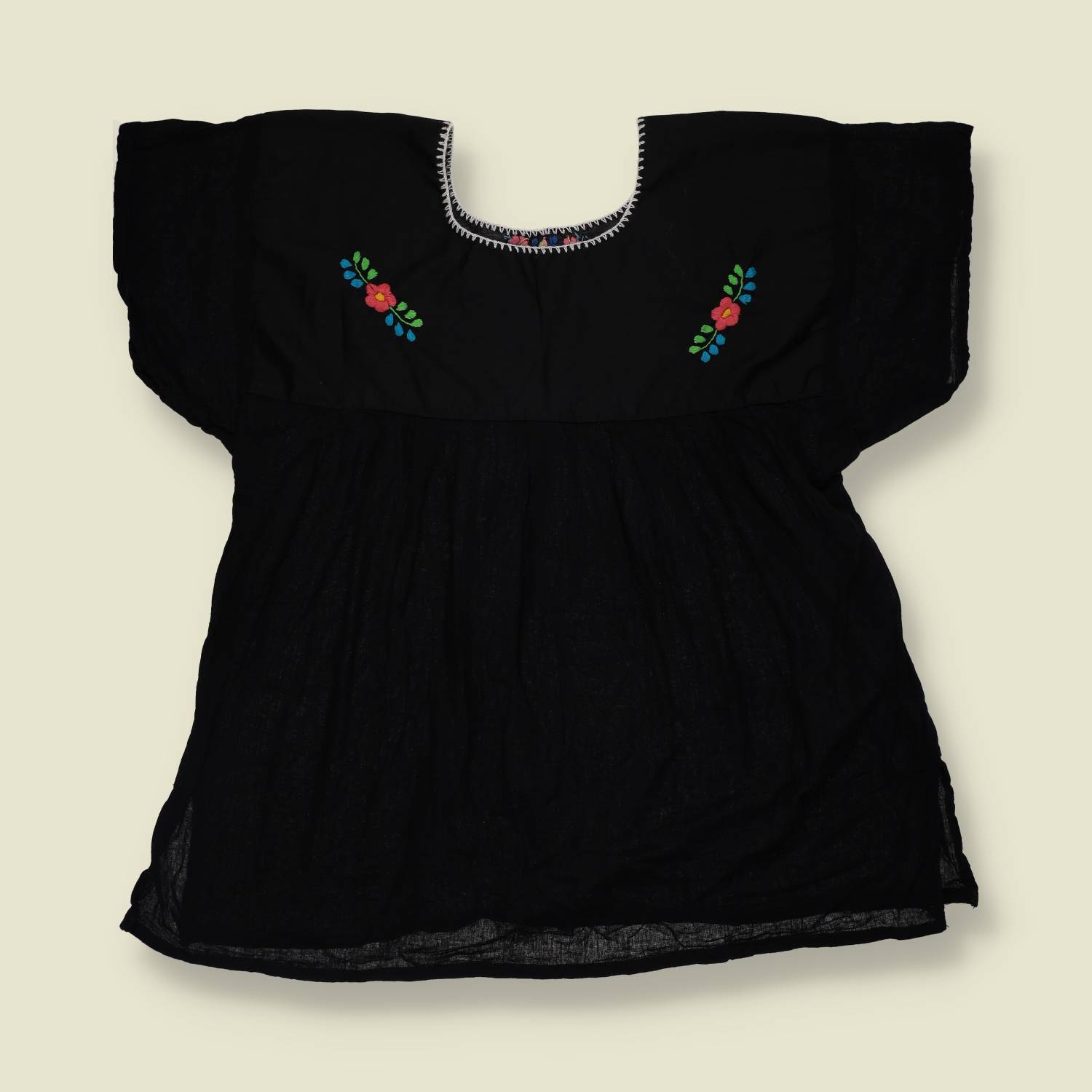 1970s | Hand Made Embroidered Folk Blouse | Black Multi - 12
