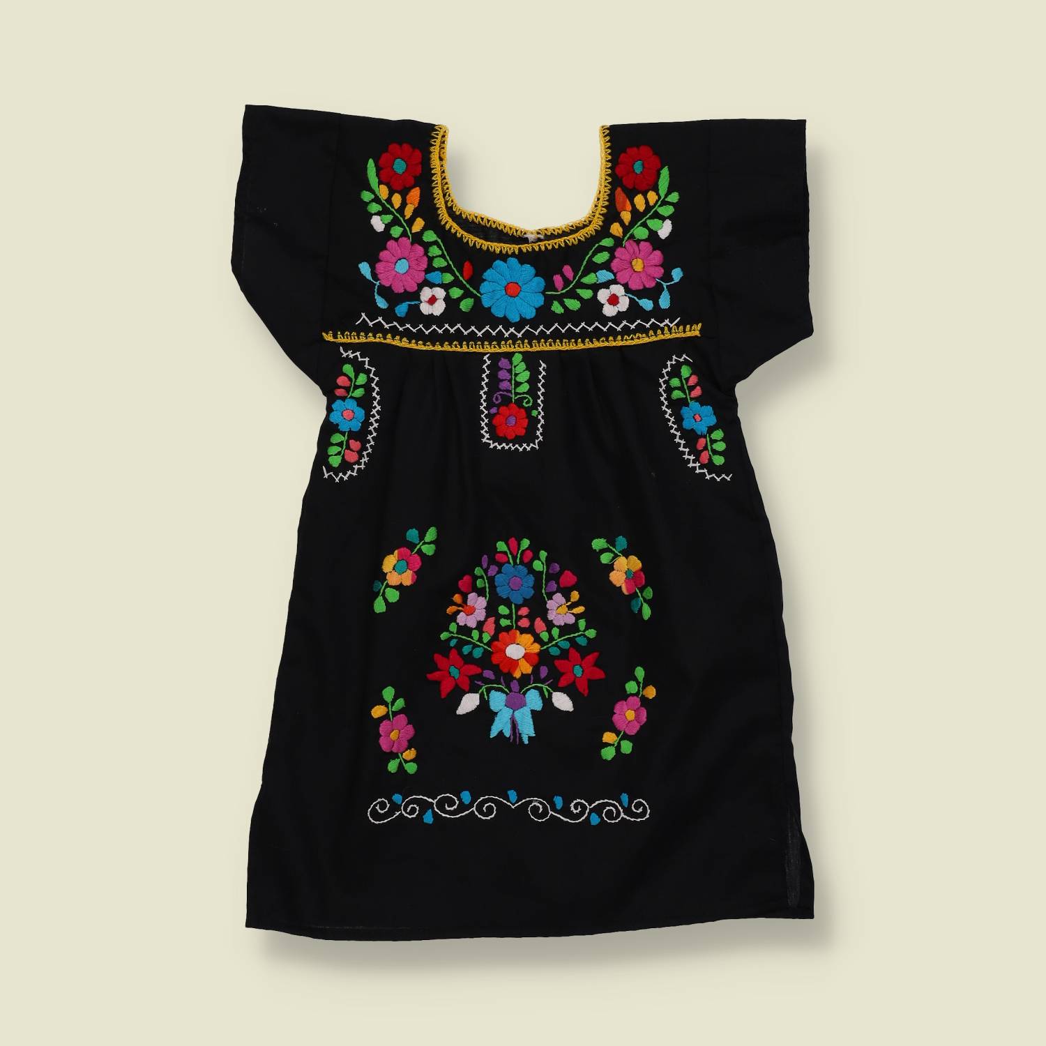 1970s | Child’s Embroidered Folk Dress | Black Multi - Child size