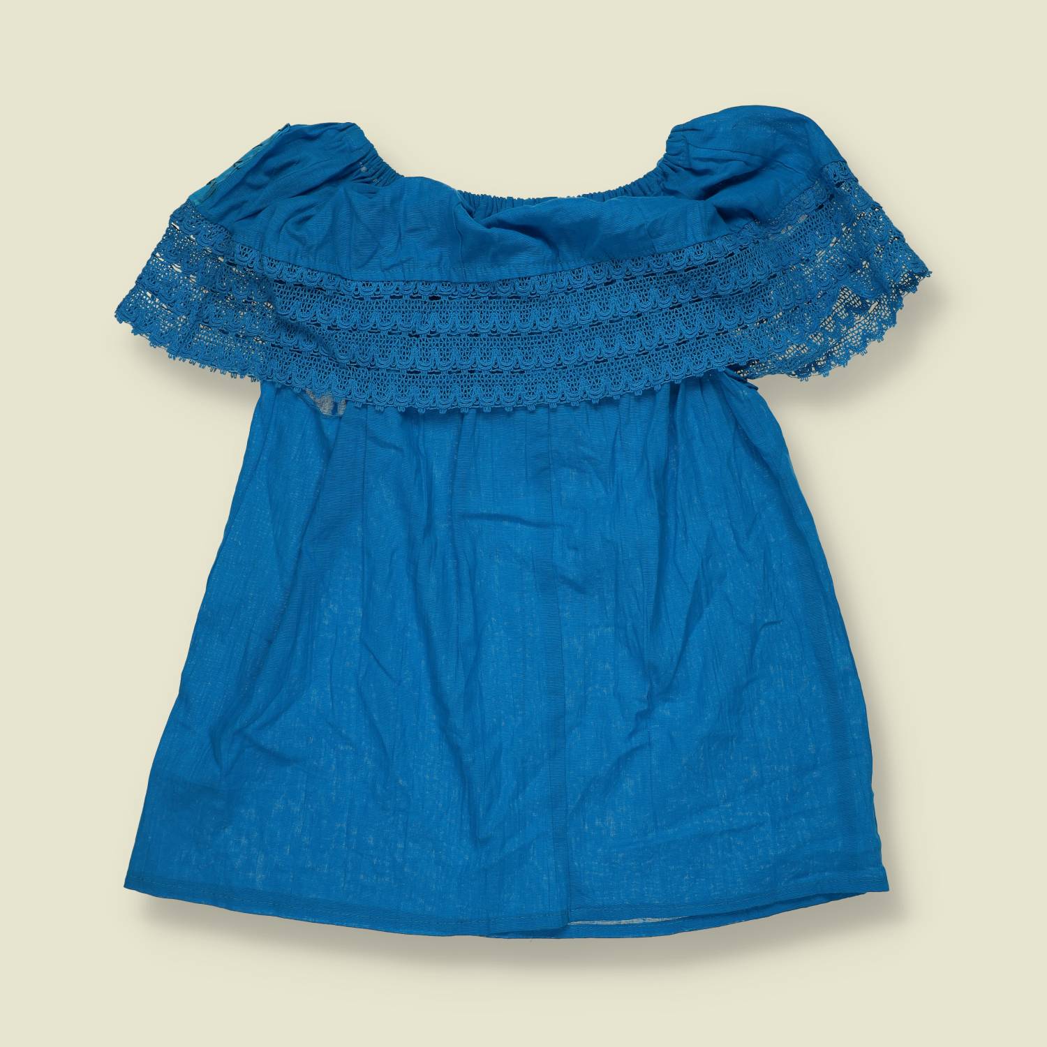 1970s–1980s | Embroidered Off-Shoulder Blouse | Bright Blue Multi - 6