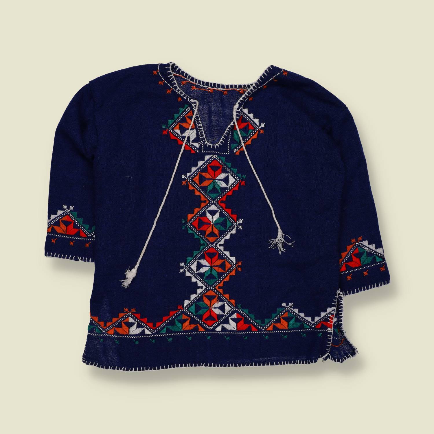 1960s–1970s | Embroidered Folk Top | Deep Blue Multi - 12