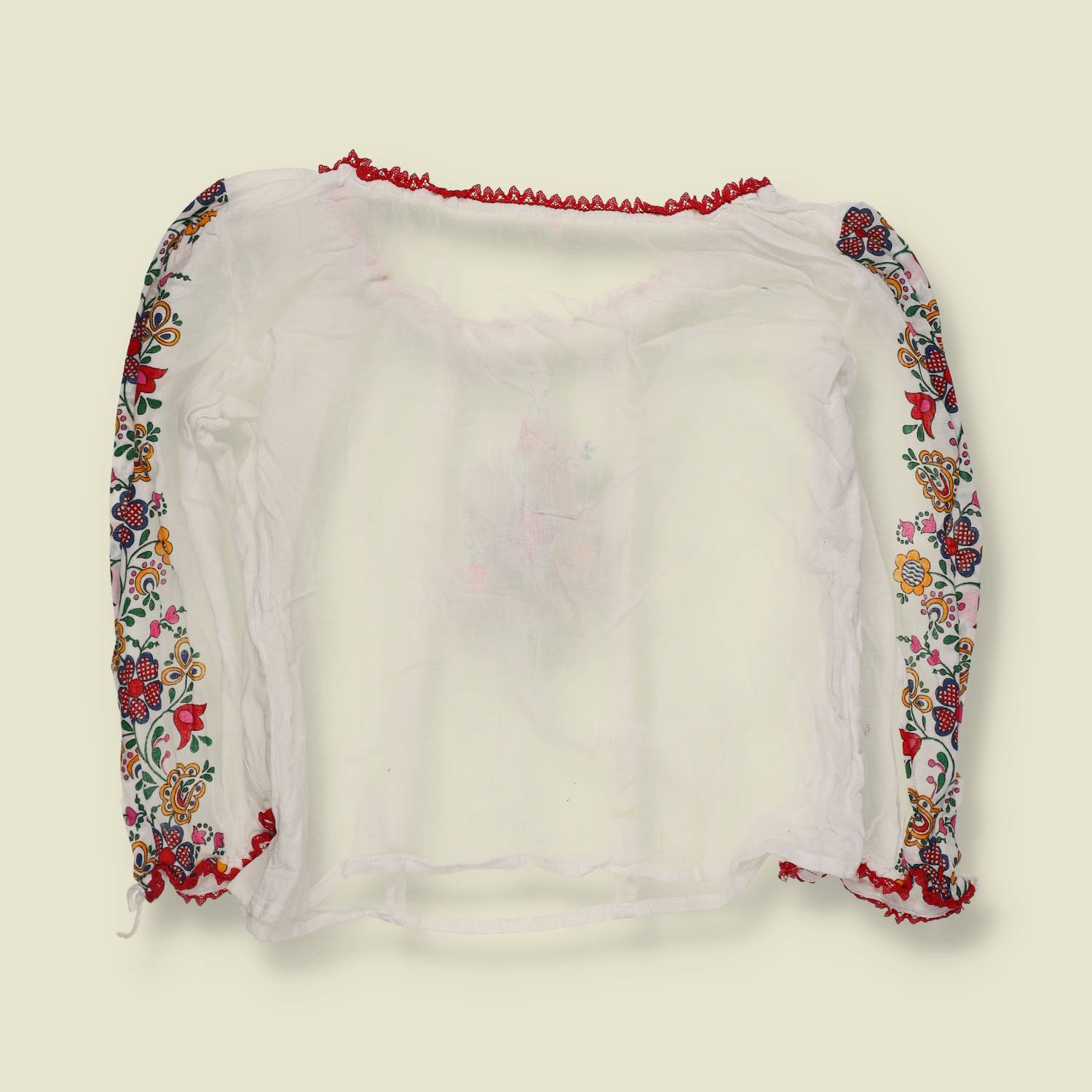 1970s | Printed Folk Blouse | White Multi - 10