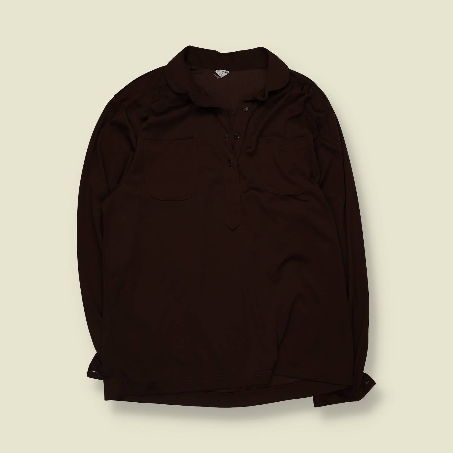 1970s | Point Collar Blouse | Dark Brown - 14